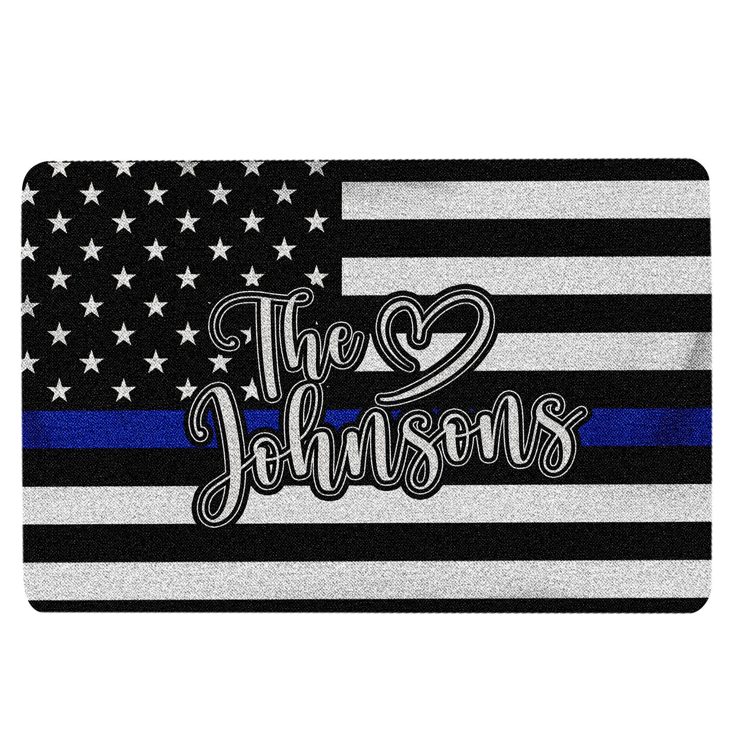 Police Rubber Doormat, Police Back The Blue Custom Family Name Welcome Doormat, Custom Name Indoor Outdoor Door Mat, Home Decor
