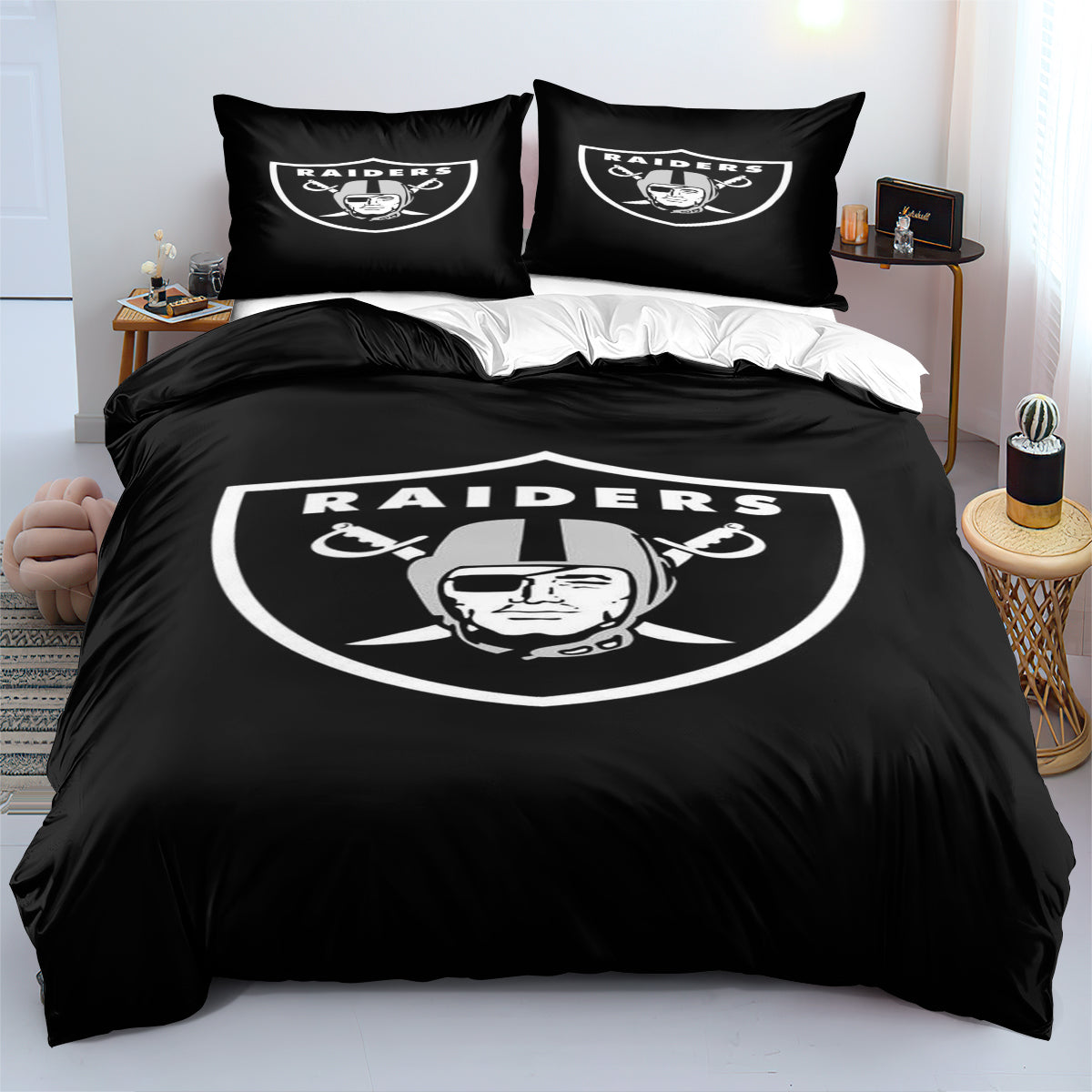 Oakland Raiders Football League Quilt Case Pillowcase Bedding Set