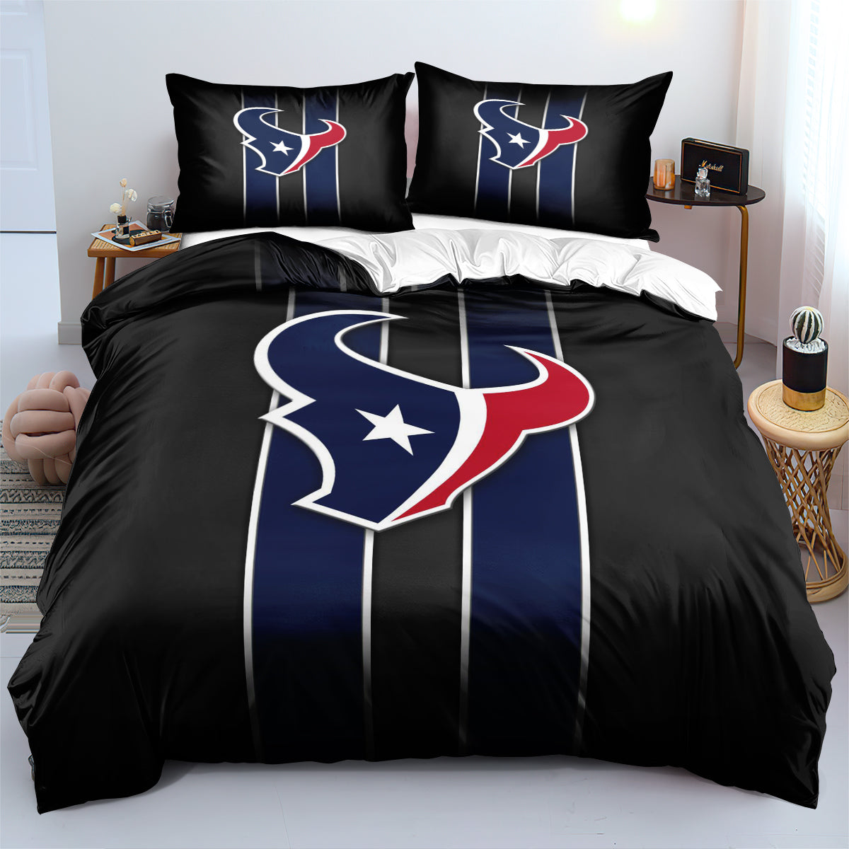 Houston Texans Football League Quilt Cover Pillowcase Bedding Set Bedroom Decor
