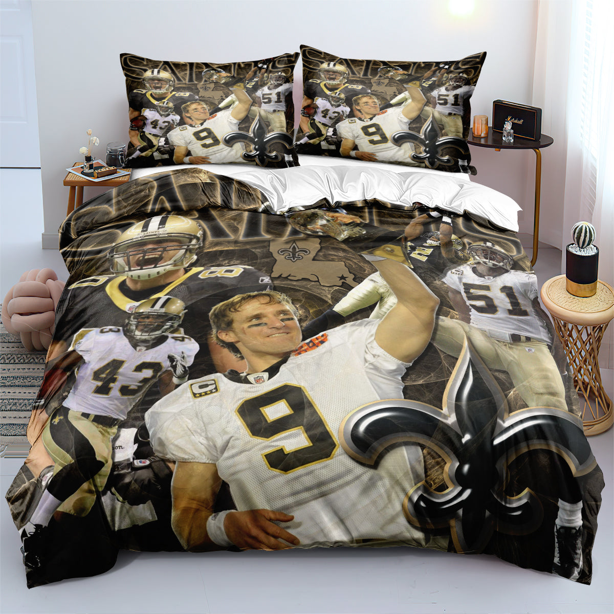 New Orleans Saints Football League Quilt Cover Pillowcase Bedding Set