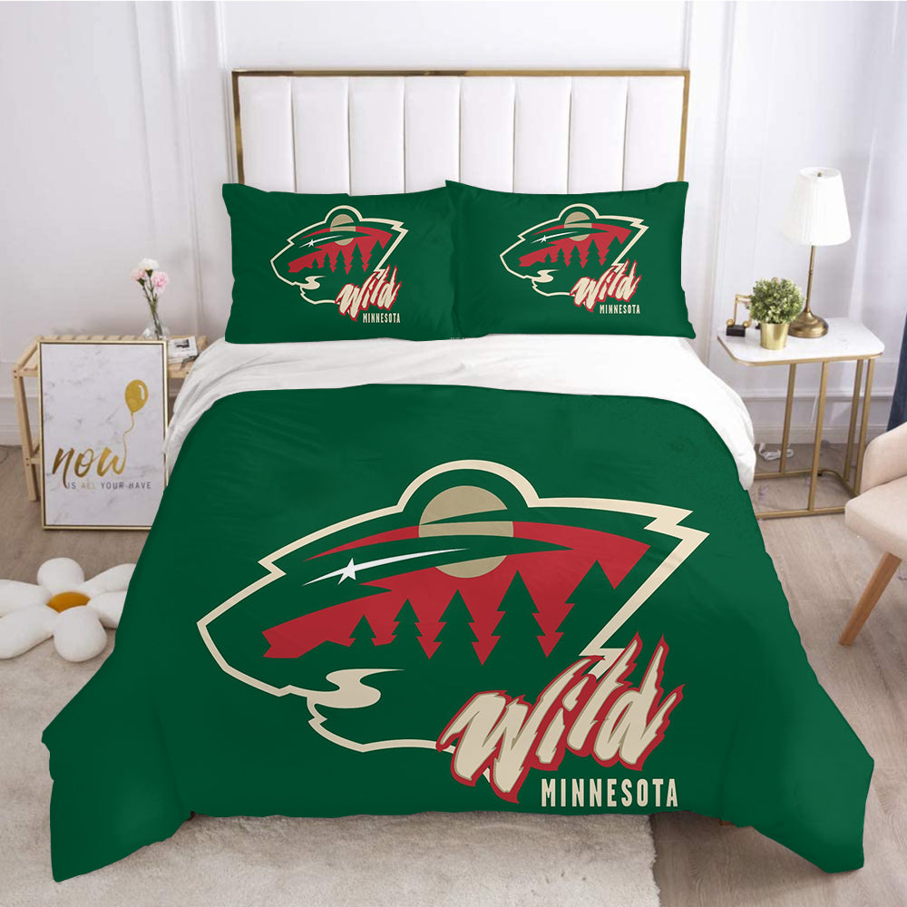 Minnesota Wild Hockey League 3D Printed Quilt Cover Pillowcase Bedding Set Bed Linen Home Decor