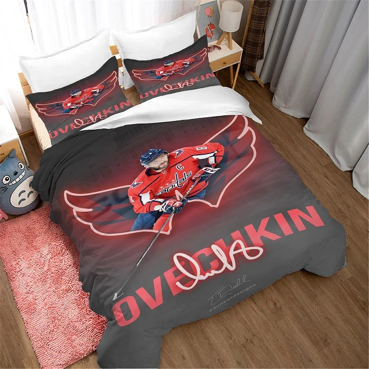 Alex Ovechkin Washington Capitals Hockey Quilt Case Pillowcase Bedding Set Bedroom Decor