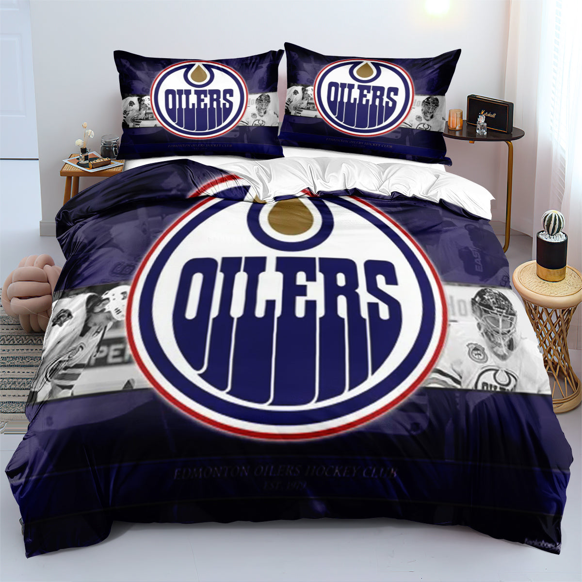 Edmonton Oilers Hockey League Quilt Case Pillowcase Bedding Set