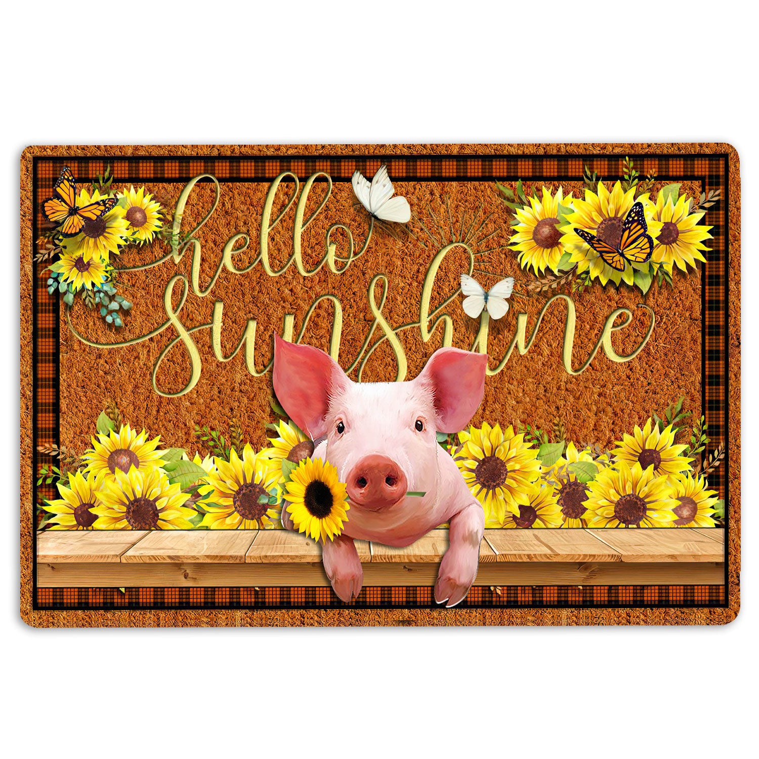 Pig Rubber Doormat, Pig Hello Sunflower Butterfly Welcome Doormat, Indoor Outdoor Door Mat, Home Decor