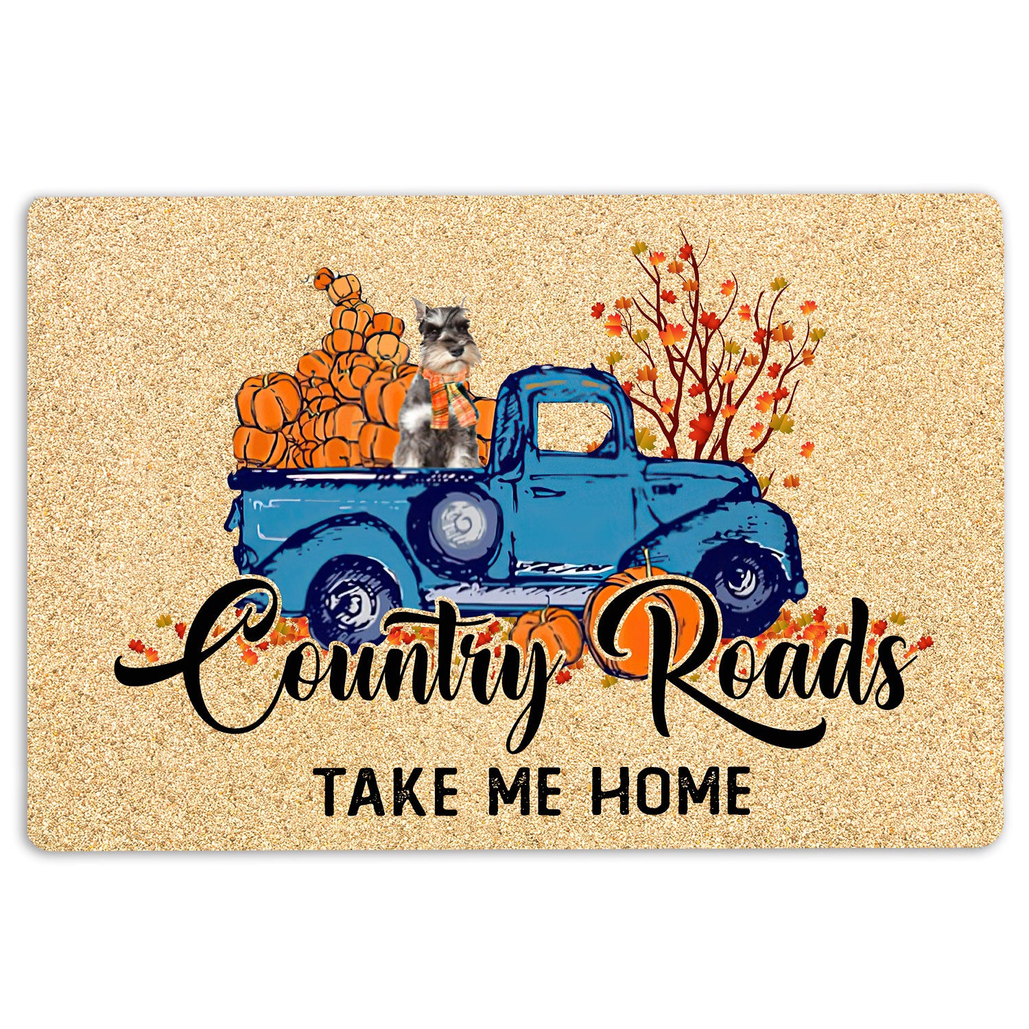 Miniature Schnauzer Rubber Doormat, Miniature Schnauzer Dog Country Road Take Me Home Fall Pumpkins Welcome, Indoor Outdoor Door Mat, Home Decor