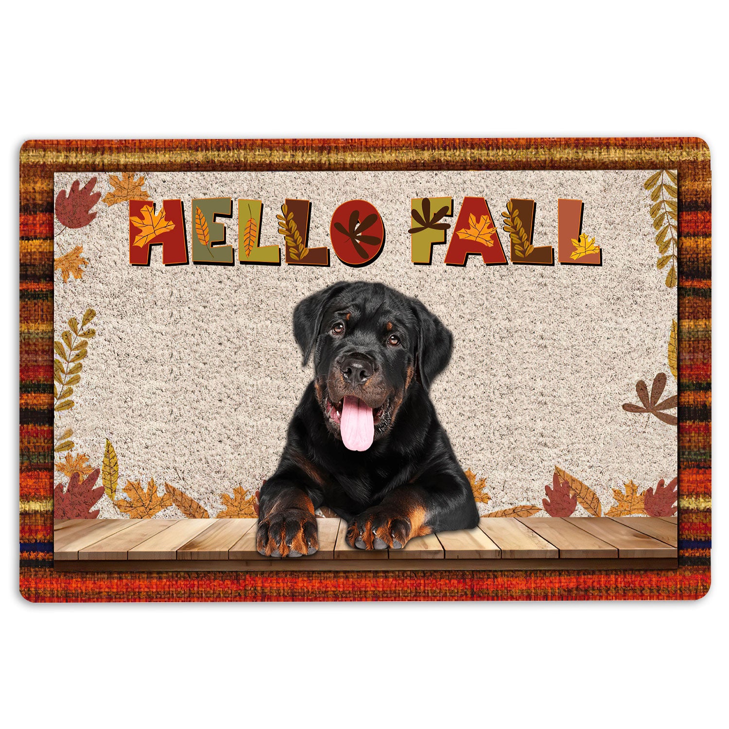 Rottweiler Rubber Doormat, Rottweiler Dog Hello Fall Pumpkin Spice Maple Leaf Autumn Welcome Doormat, Indoor Outdoor Door Mat, Home Decor