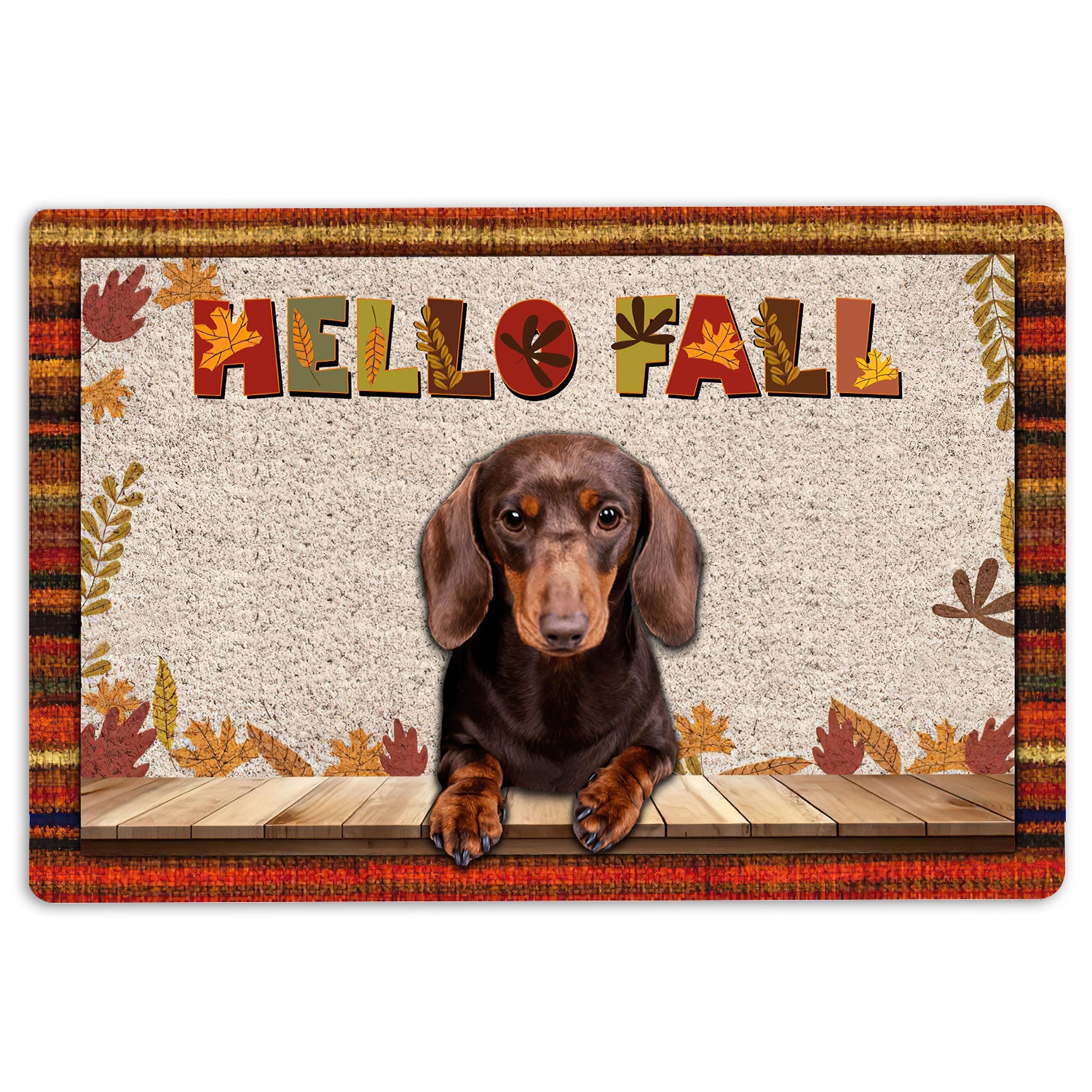 Dachshund Rubber Doormat, Dachshund Dog Hello Fall Pumpkin Spice Maple Leaf Autumn Welcome Doormat, Indoor Outdoor Door Mat, Home Decor