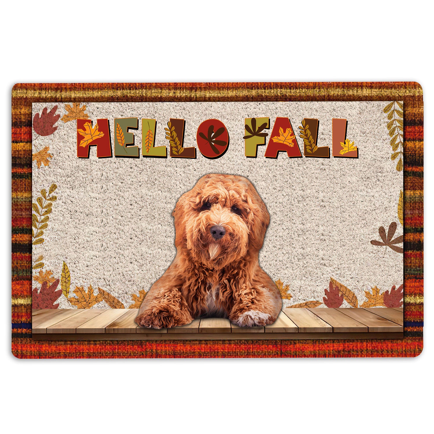 Poodle Rubber Doormat, Poodle Dog Hello Fall Pumpkin Spice Maple Leaf Autumn Welcome Doormat, Indoor Outdoor Door Mat, Home Decor