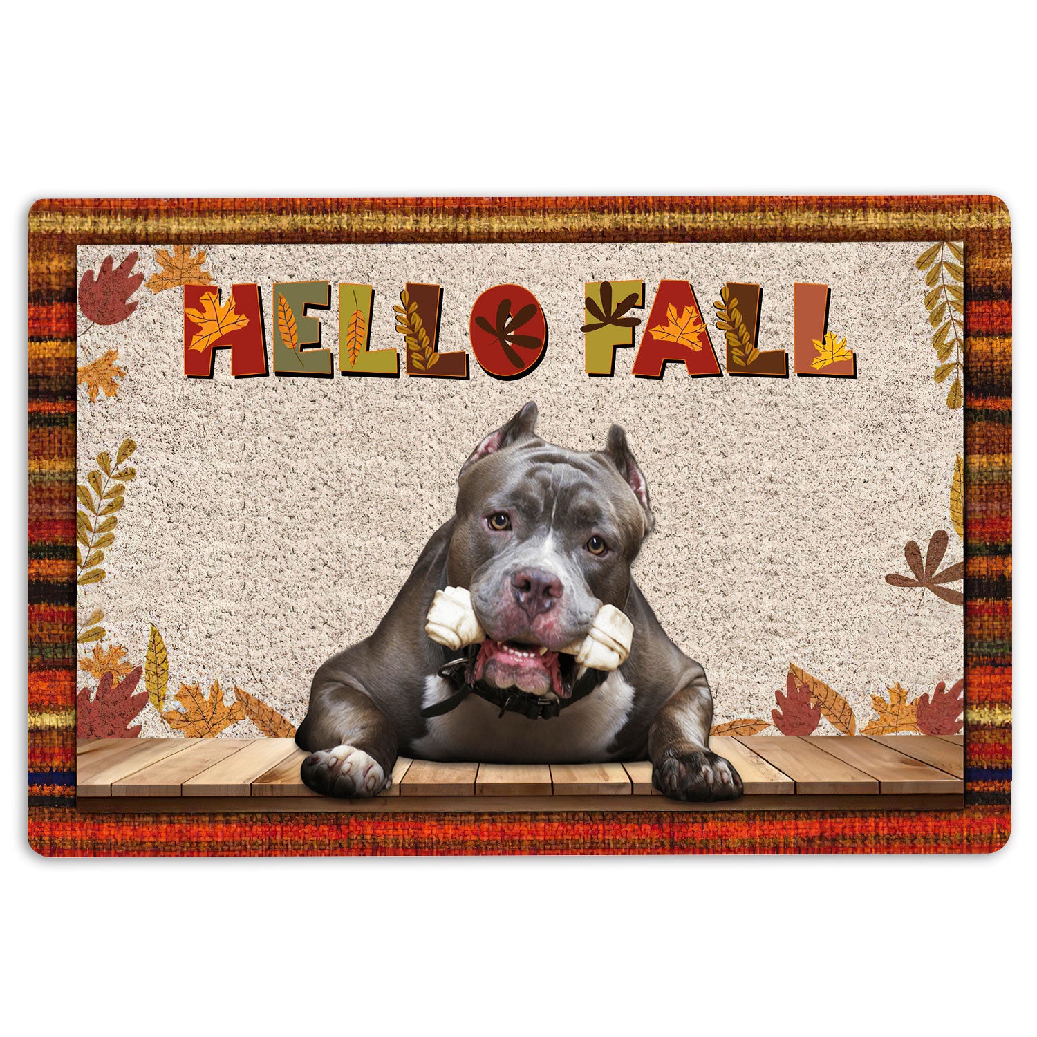 Pitbull Rubber Doormat, Pitbull Dog Hello Fall Pumpkin Spice Maple Leaf Autumn Welcome Doormat, Indoor Outdoor Door Mat, Home Decor