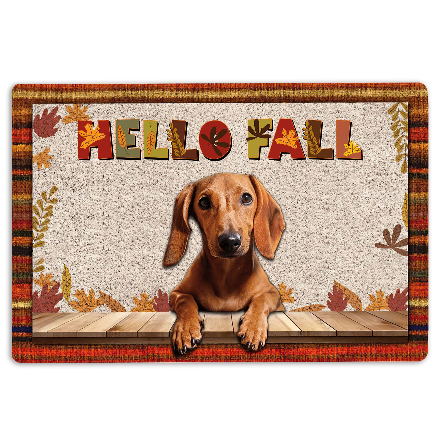 Dachshund Rubber Doormat, Dachshund Dog Hello Fall Pumpkin Spice Maple Leaf Autumn Welcome Doormat, Indoor Outdoor Door Mat, Home Decor