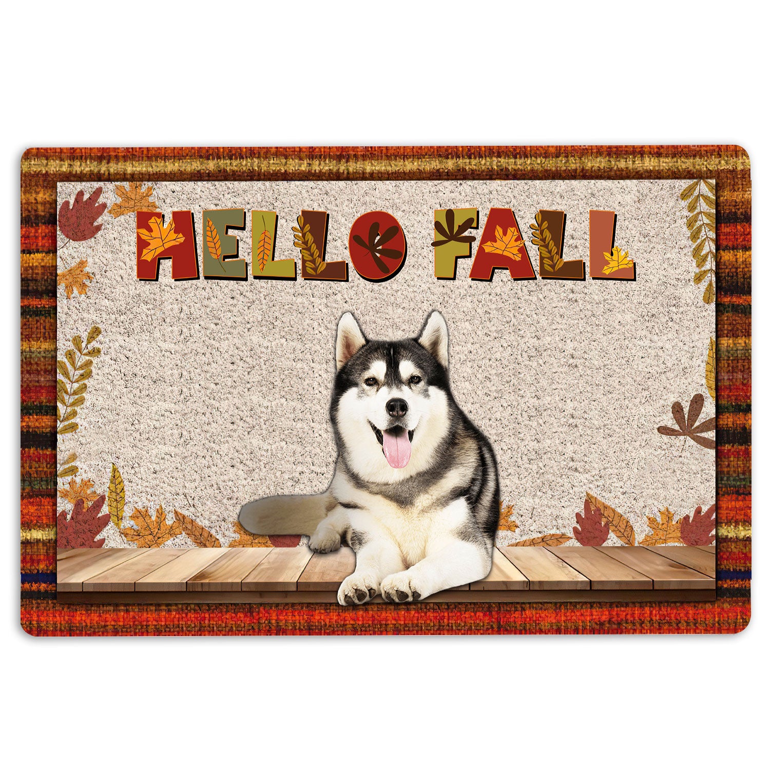 Husky Rubber Doormat, Siberian Husky Dog Hello Fall Pumpkin Spice Maple Leaf Autumn Welcome Doormat, Indoor Outdoor Door Mat, Home Decor