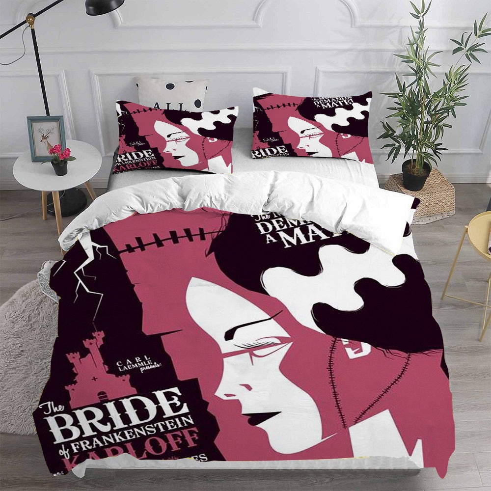 Bride of Frankenstein Bedding Sets Gift For Halloween, Thanksgiving, Christmas