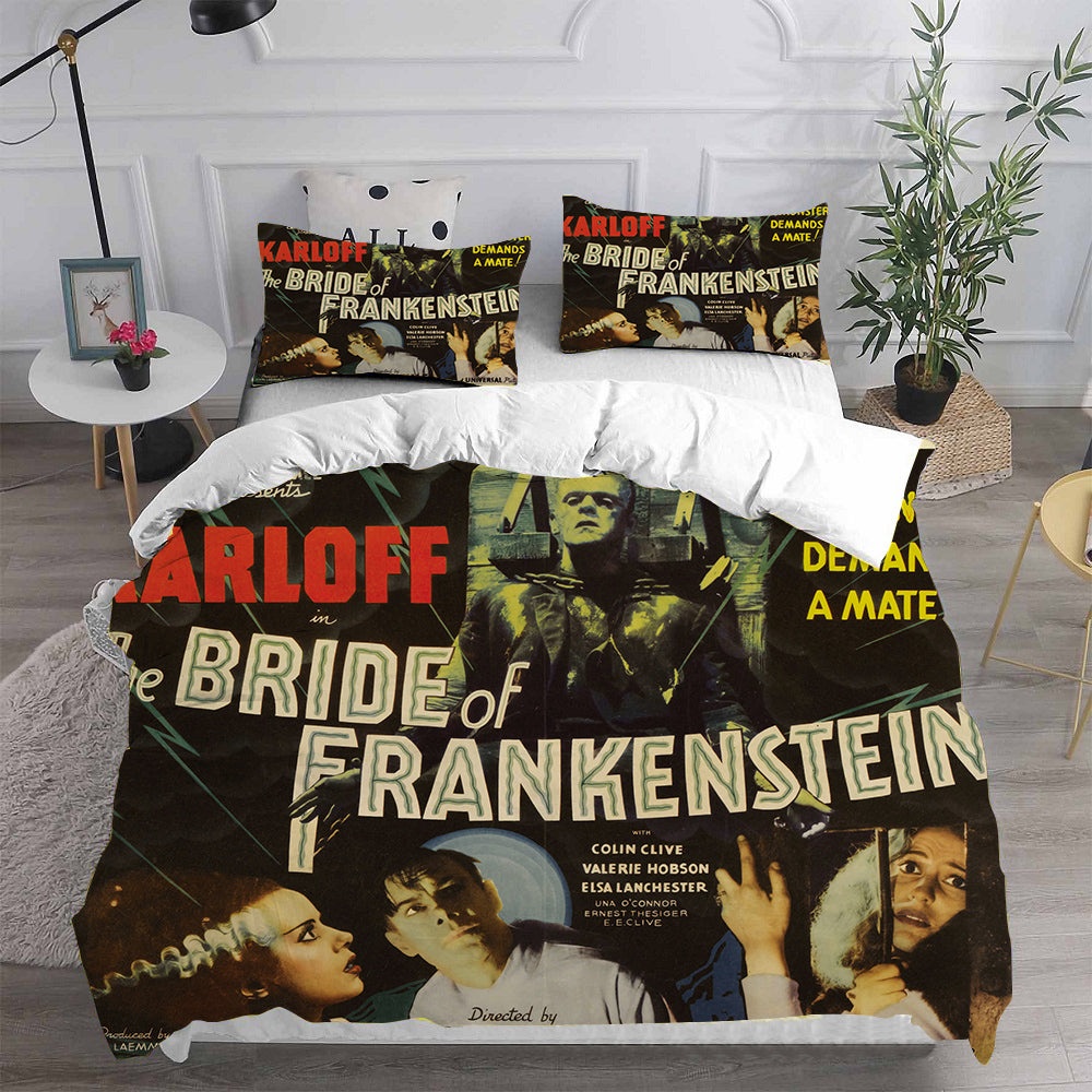 Bride of Frankenstein Bedding Sets Gift For Christmas, Thanksgiving, Halloween