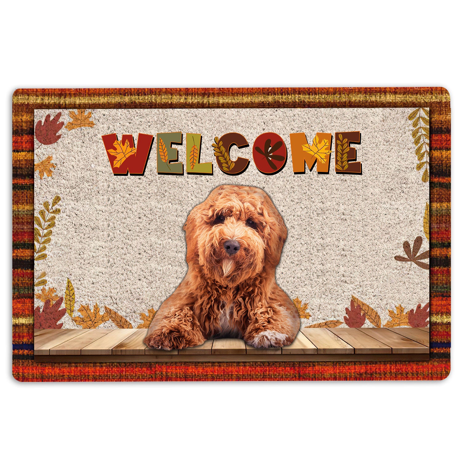 Poodle Rubber Doormat, Poodle Dog Welcome Fall Autumn Pumpkin Spice Maple Leaf Welcome Doormat, Indoor Outdoor Door Mat, Home Decor