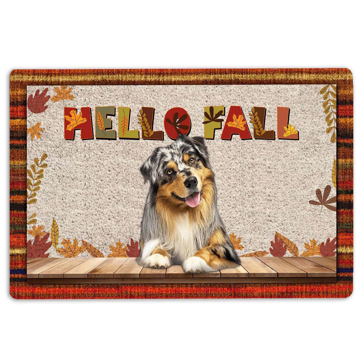 Australian Shepherd Rubber Doormat, Australian Shepherd Hello Fall Pumpkin Spice Maple Leaf Autumn Welcome, Indoor Outdoor Door Mat, Home Decor