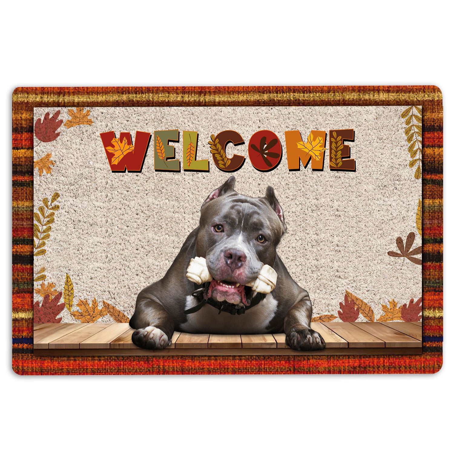 Pitbull Rubber Doormat, Pitbull Dog Welcome Fall Autumn Pumpkin Spice Maple Leaf Welcome Doormat, Indoor Outdoor Door Mat, Home Decor