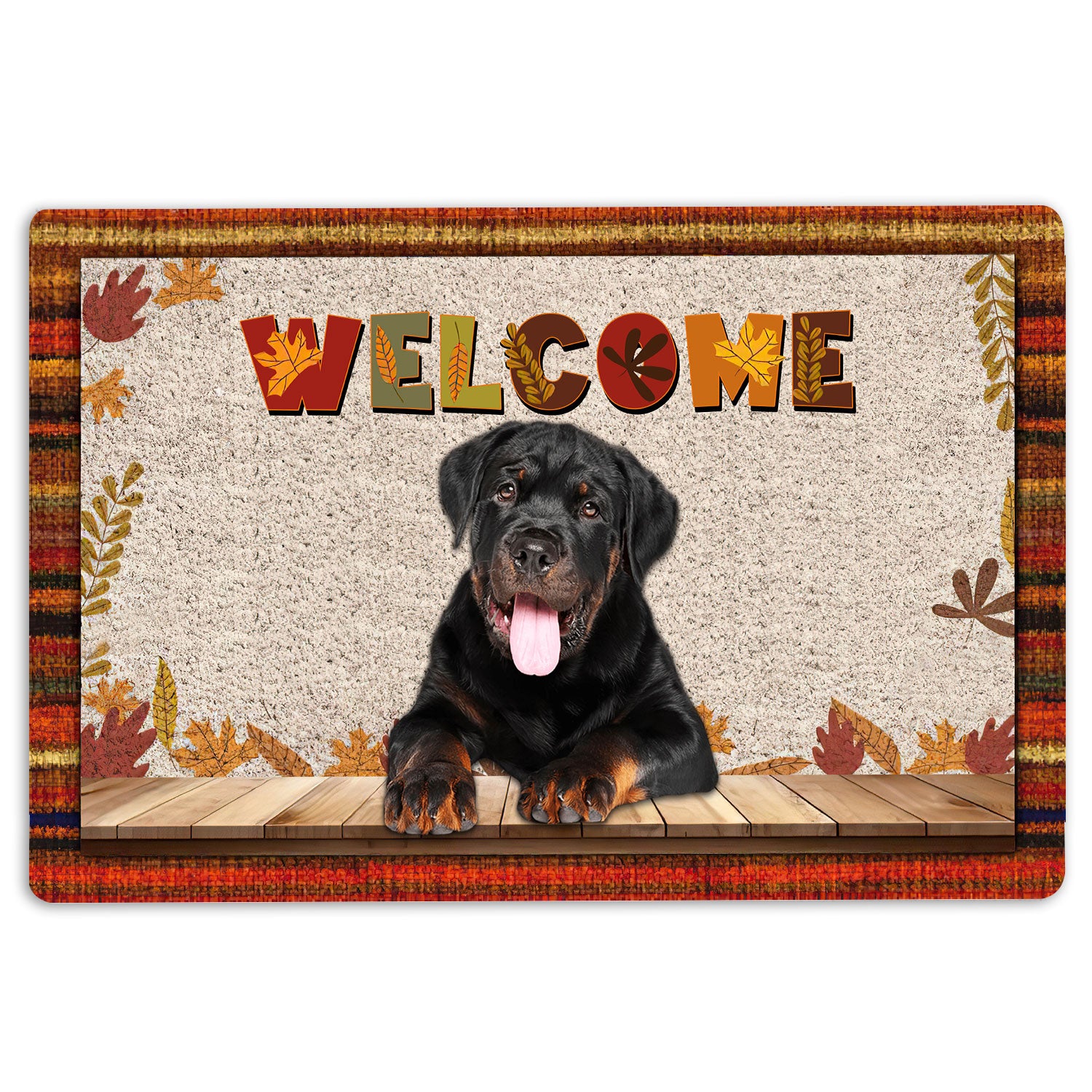 Rottweiler Rubber Doormat, Rottweiler Dog Welcome Fall Autumn Pumpkin Spice Maple Leaf Welcome Doormat, Indoor Outdoor Door Mat, Home Decor