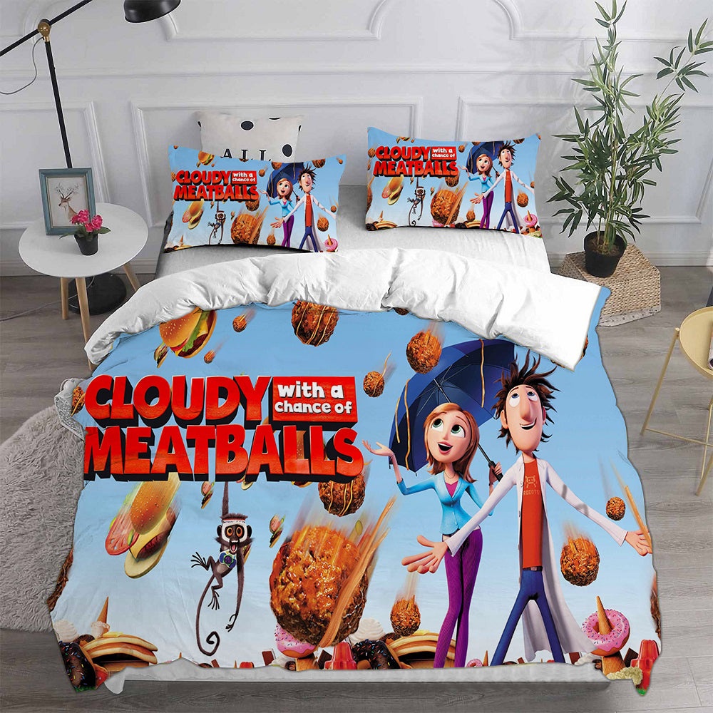 Cloudy with a Chance of Meatballs Decorative Bedding Sets For Fan, Halloween, Christmas, Thanksgiving