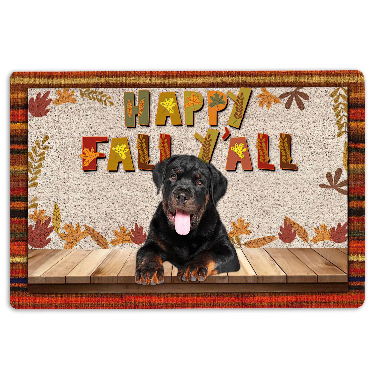 Rottweiler Rubber Doormat, Rottweiler Dog Happy Fall Y'All Pumpkin Spice Maple Leaf Welcome Doormat, Indoor Outdoor Door Mat, Home Decor