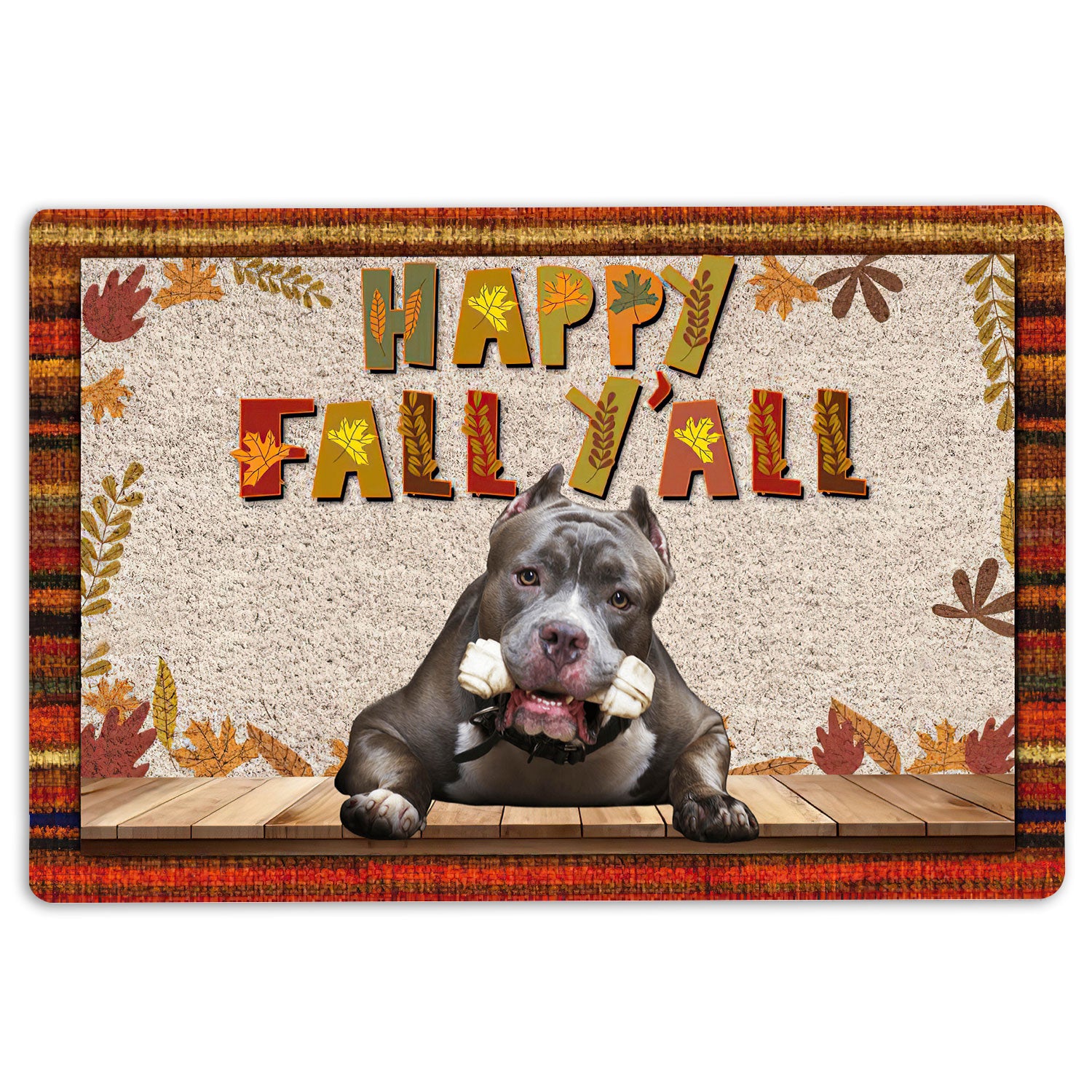 Pitbull Rubber Doormat, Pitbull Dog Happy Fall Y'All Pumpkin Spice Maple Leaf Welcome Doormat, Indoor Outdoor Door Mat, Home Decor