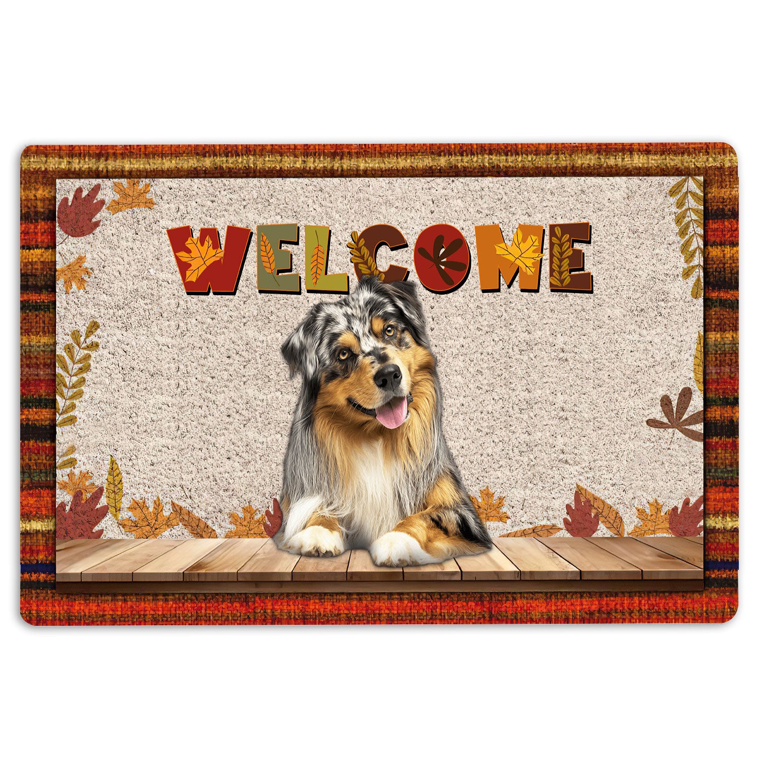 Australian Shepherd Rubber Doormat, Australian Shepherd Welcome Fall Autumn Pumpkin Spice Maple Leaf Welcome, Indoor Outdoor Door Mat, Home Decor