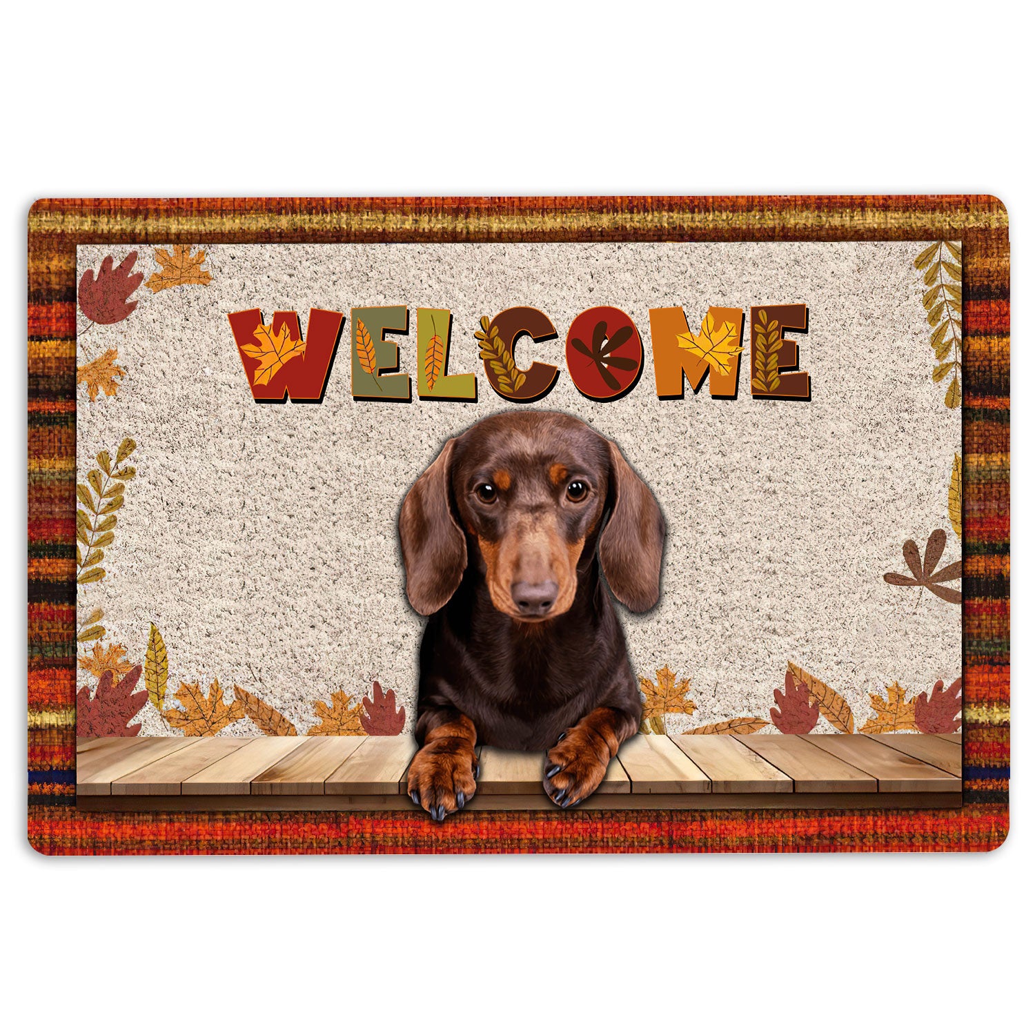 Dachshund Rubber Doormat, Dachshund Dog Welcome Fall Autumn Pumpkin Spice Maple Leaf Welcome Doormat, Indoor Outdoor Door Mat, Home Decor
