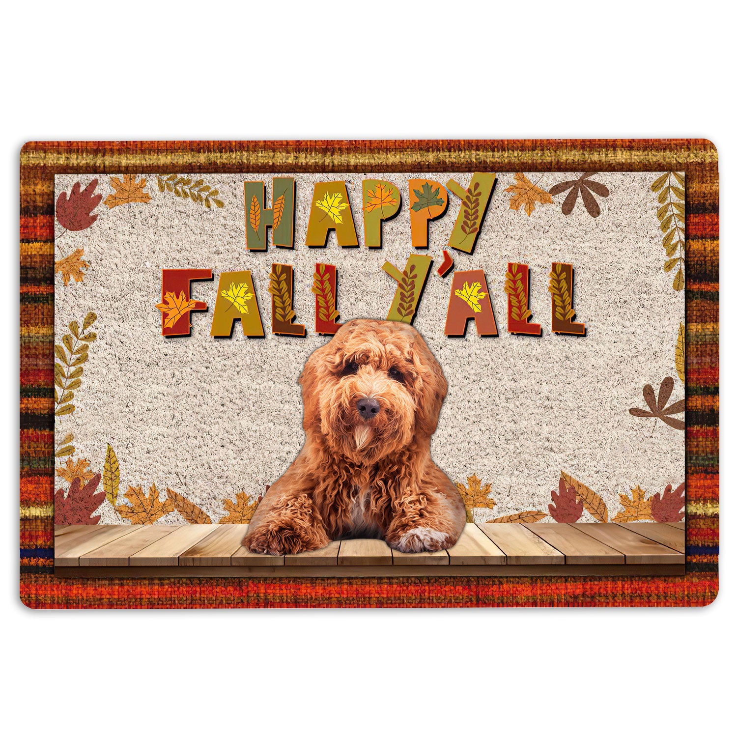 Poodle Rubber Doormat, Poodle Dog Happy Fall Y'All Pumpkin Spice Maple Leaf Welcome Doormat, Indoor Outdoor Door Mat, Home Decor