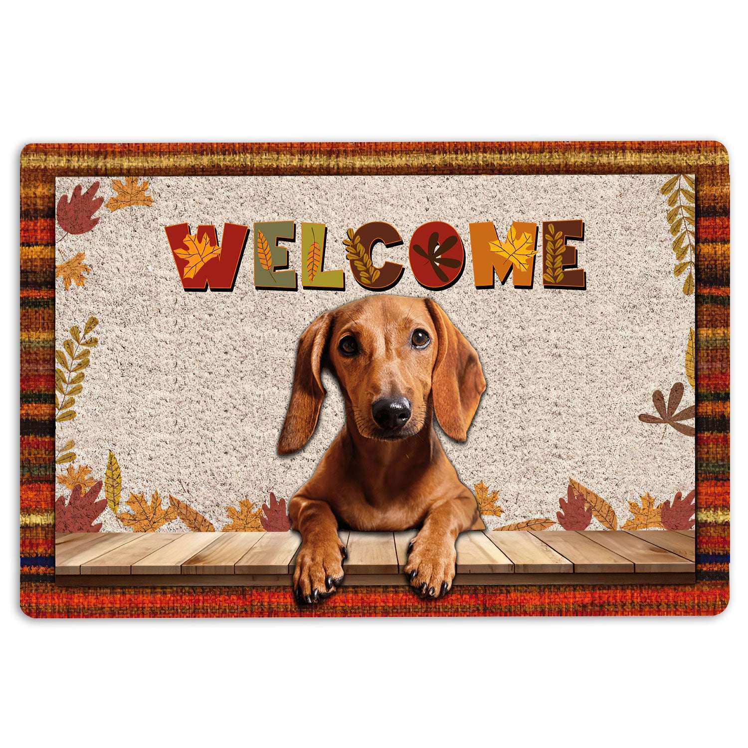 Dachshund Rubber Doormat, Dachshund Dog Welcome Fall Autumn Pumpkin Spice Maple Leaf Welcome Doormat, Indoor Outdoor Door Mat, Home Decor