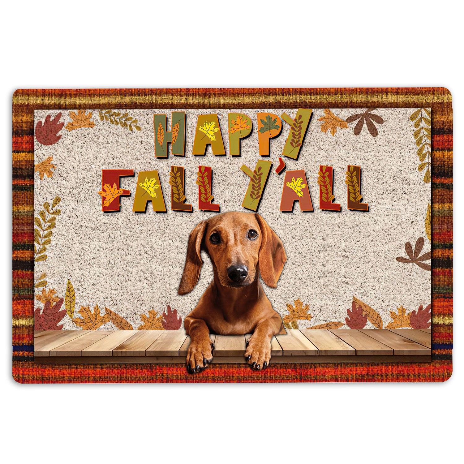 Dachshund Rubber Doormat, Dachshund Dog Happy Fall Y'All Pumpkin Spice Maple Leaf Welcome Doormat, Indoor Outdoor Door Mat, Home Decor