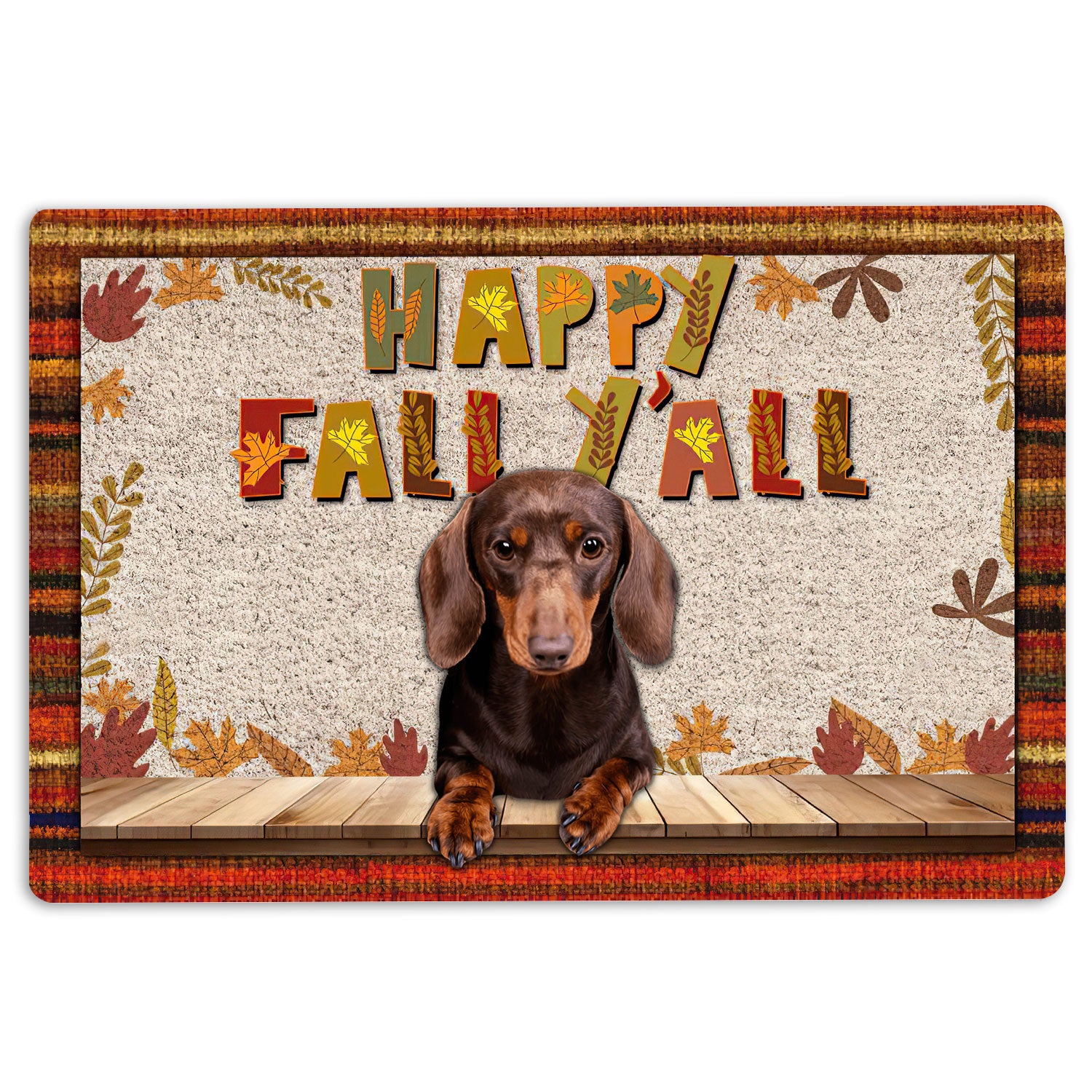 Dachshund Rubber Doormat, Dachshund Dog Happy Fall Y'All Pumpkin Spice Maple Leaf Welcome Doormat, Indoor Outdoor Door Mat, Home Decor