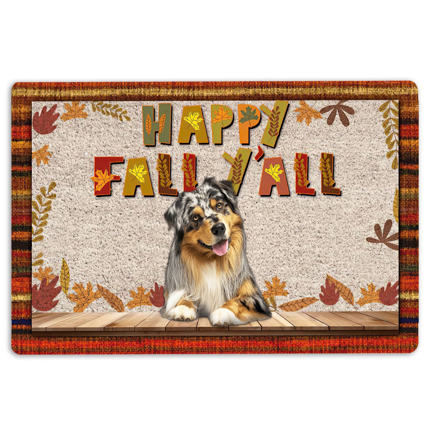 Australian Shepherd Rubber Doormat, Australian Shepherd Happy Fall Y'All Pumpkin Spice Maple Leaf Welcome Doormat, Indoor Outdoor Door Mat, Home Decor