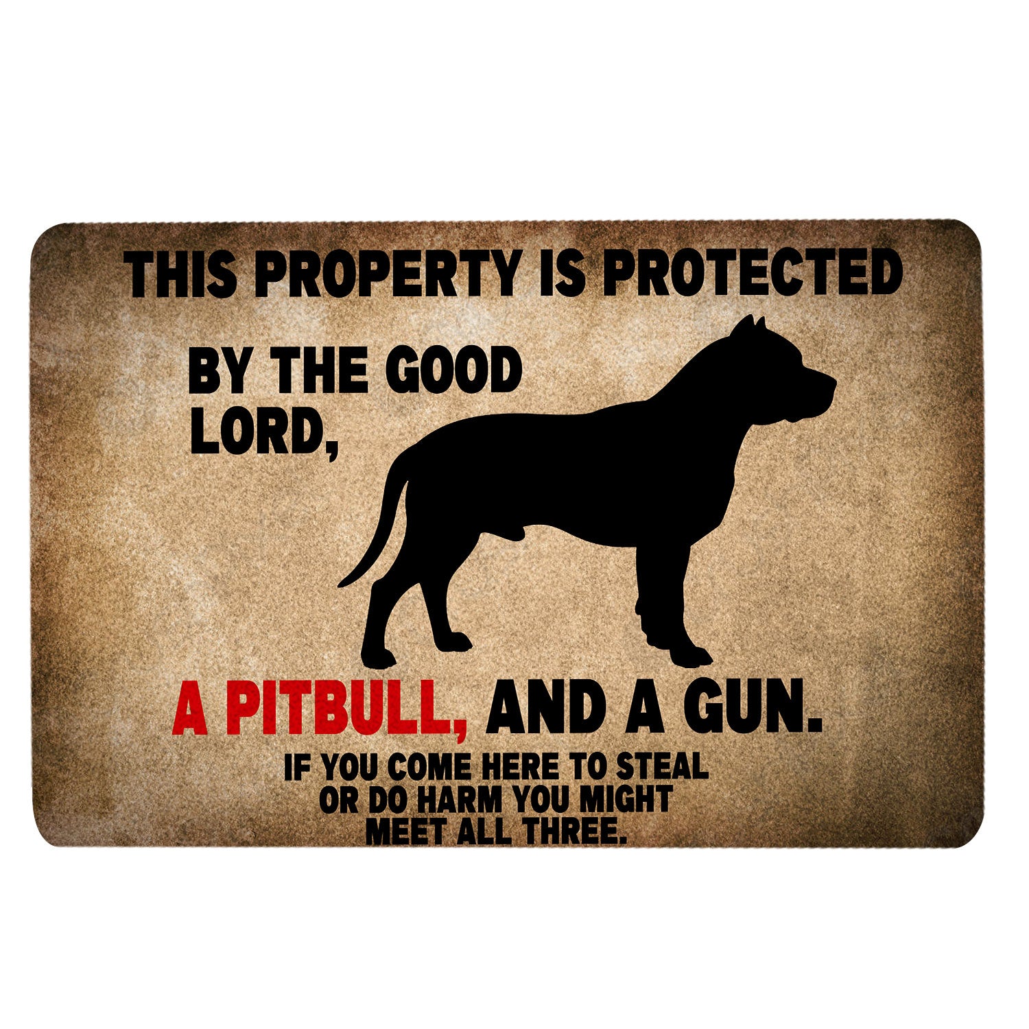 Pitbull Rubber Doormat, This Property Is Protected By The Good Lord, A Pitbull Dog Welcome Doormat, Indoor Outdoor Door Mat, Home Decor