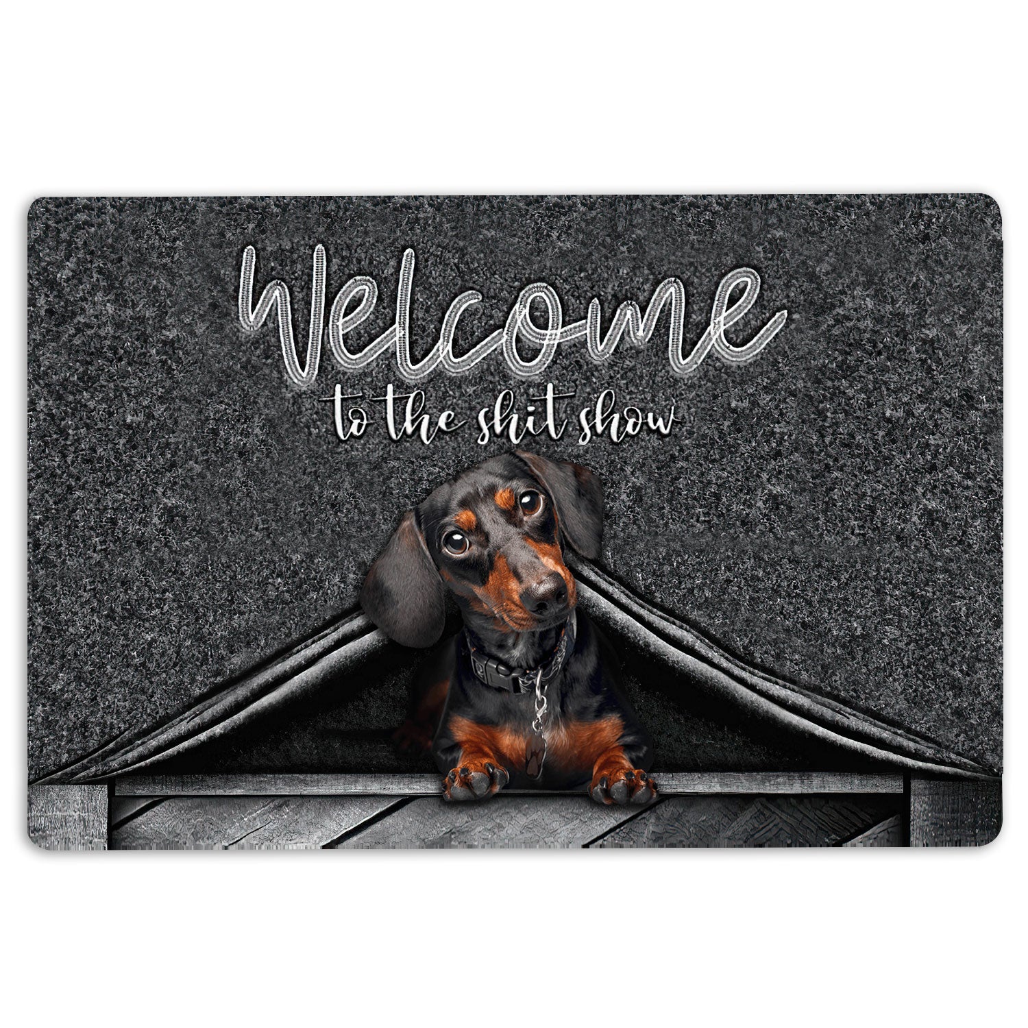 Dachshund Rubber Doormat, Black Tan Dachshund Welcome To The Shitshow Gifts For Dog Lovers Welcome Doormat, Indoor Outdoor Door Mat, Home Decor