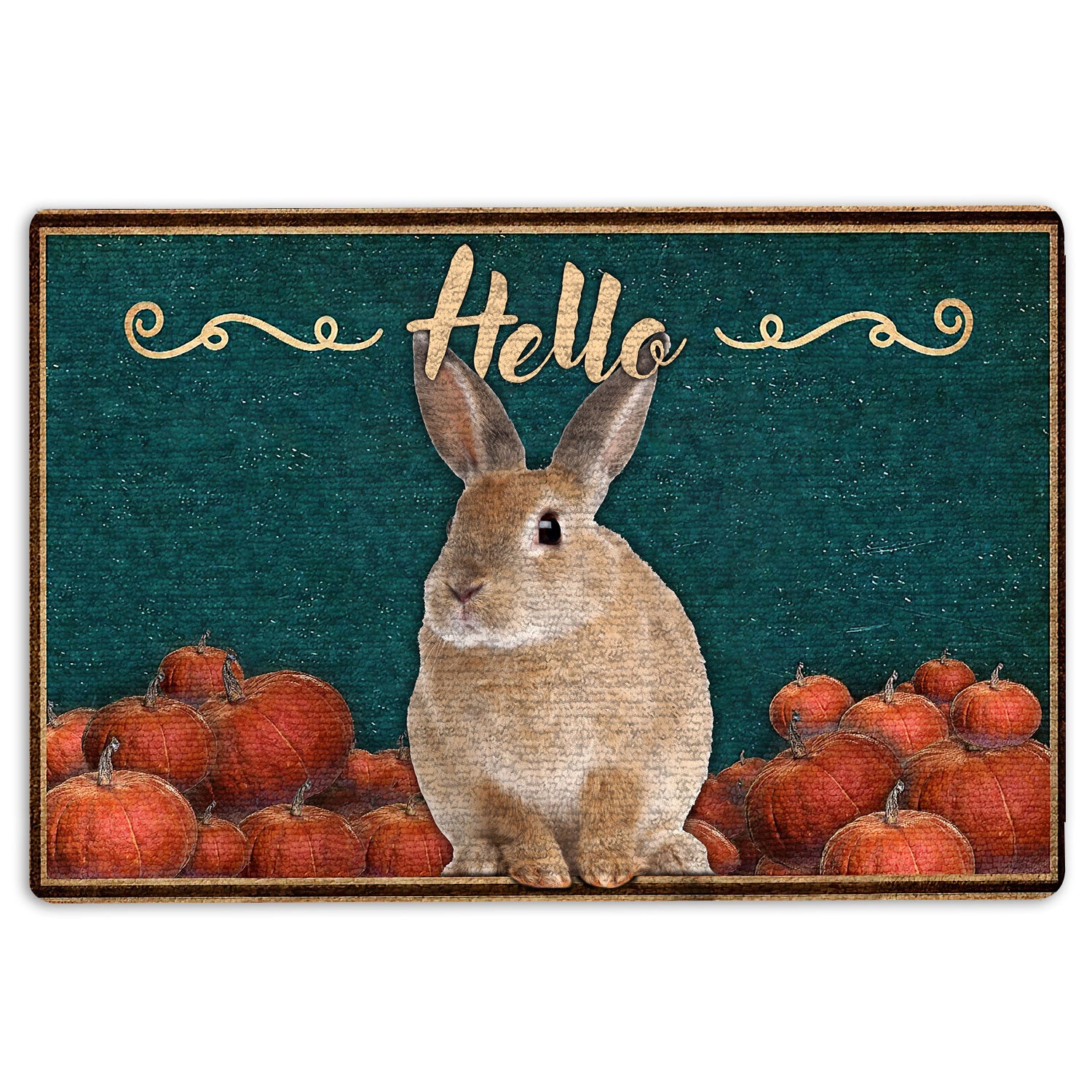 Rabbit Rubber Doormat, Bunny Rabbit Pumpkin Hello Fall Halloween Thanksgiving Holiday Welcome Doormat, Indoor Outdoor Door Mat, Home Decor