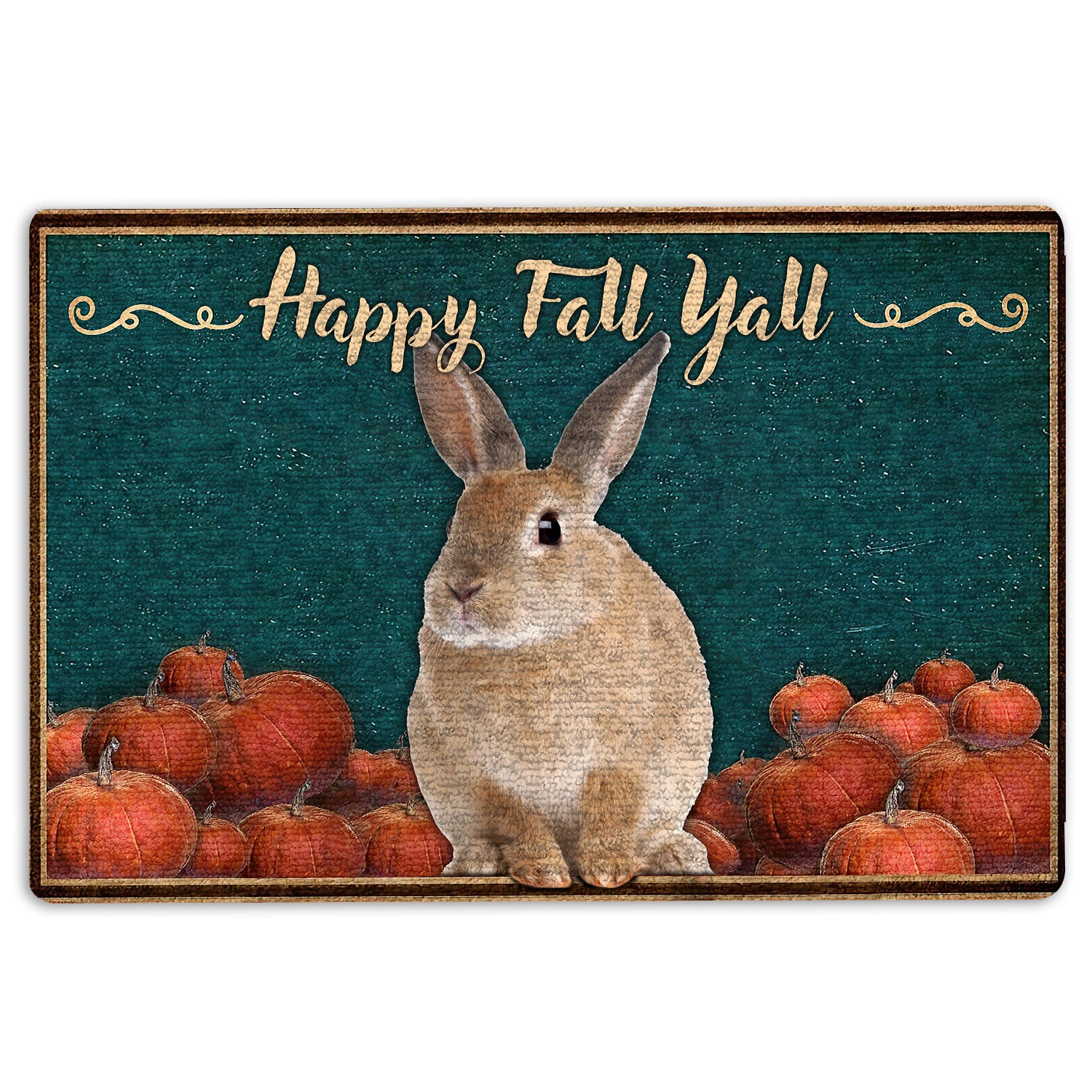 Rabbit Rubber Doormat, Bunny Rabbit Happy Fall Yall Pumpkin Fall Halloween Thanksgiving Welcome Doormat, Indoor Outdoor Door Mat, Home Decor