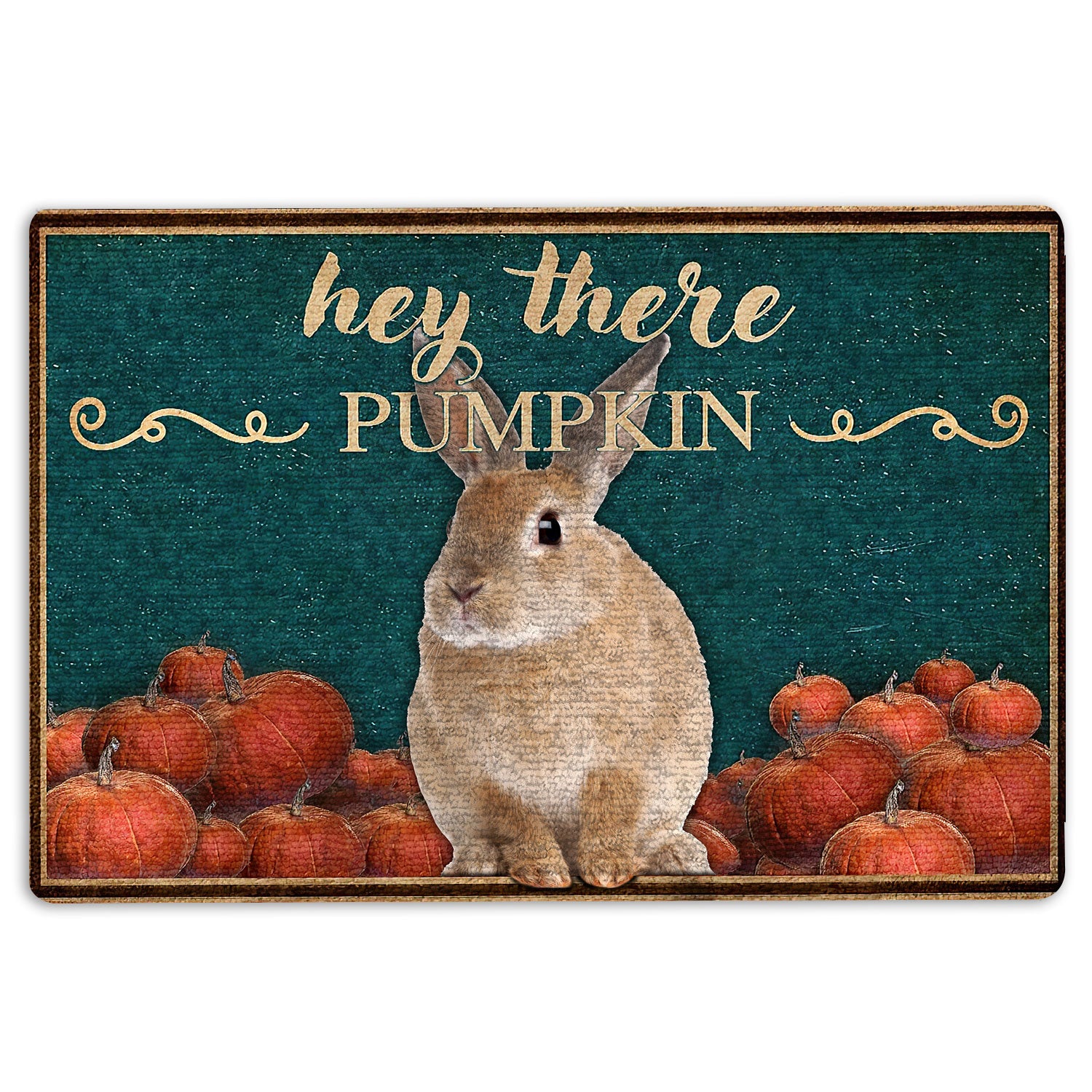 Rabbit Rubber Doormat, Bunny Rabbit Hey There Pumpkin Fall Halloween Thanksgiving Welcome Doormat, Indoor Outdoor Door Mat, Home Decor
