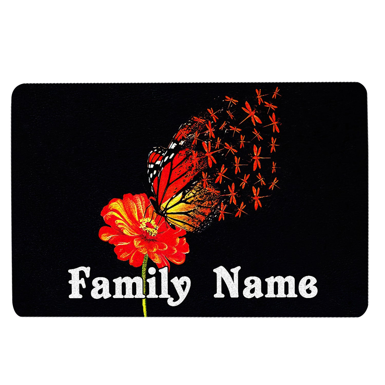 Dragonfly Rubber Doormat, Dragonfly Flower Housewarming Gift Welcome Doormat, Custom Name Indoor Outdoor Door Mat, Home Decor