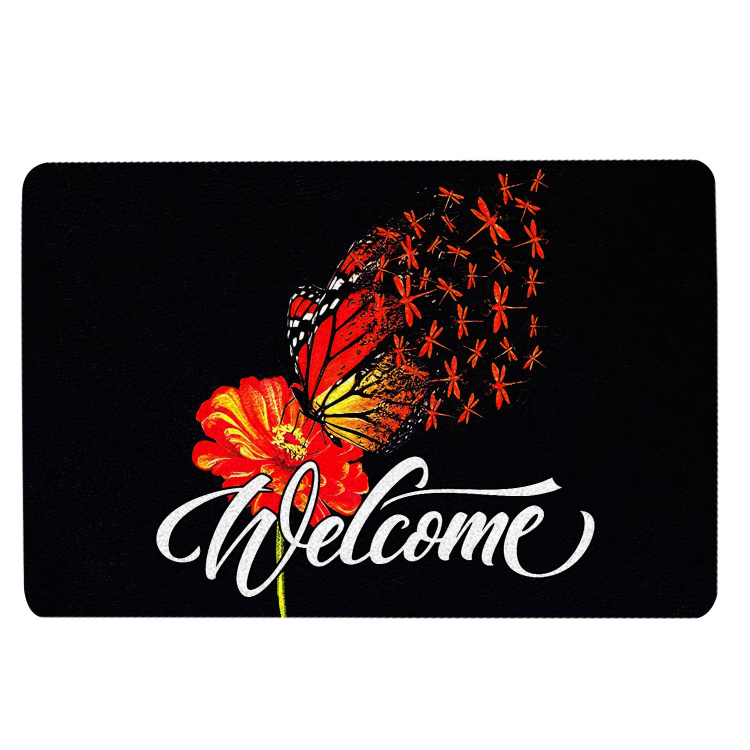 Dragonfly Rubber Doormat, Dragonfly In The Garden Flower Welcome Home Housewarming Gift Welcome Doormat, Indoor Outdoor Door Mat, Home Decor