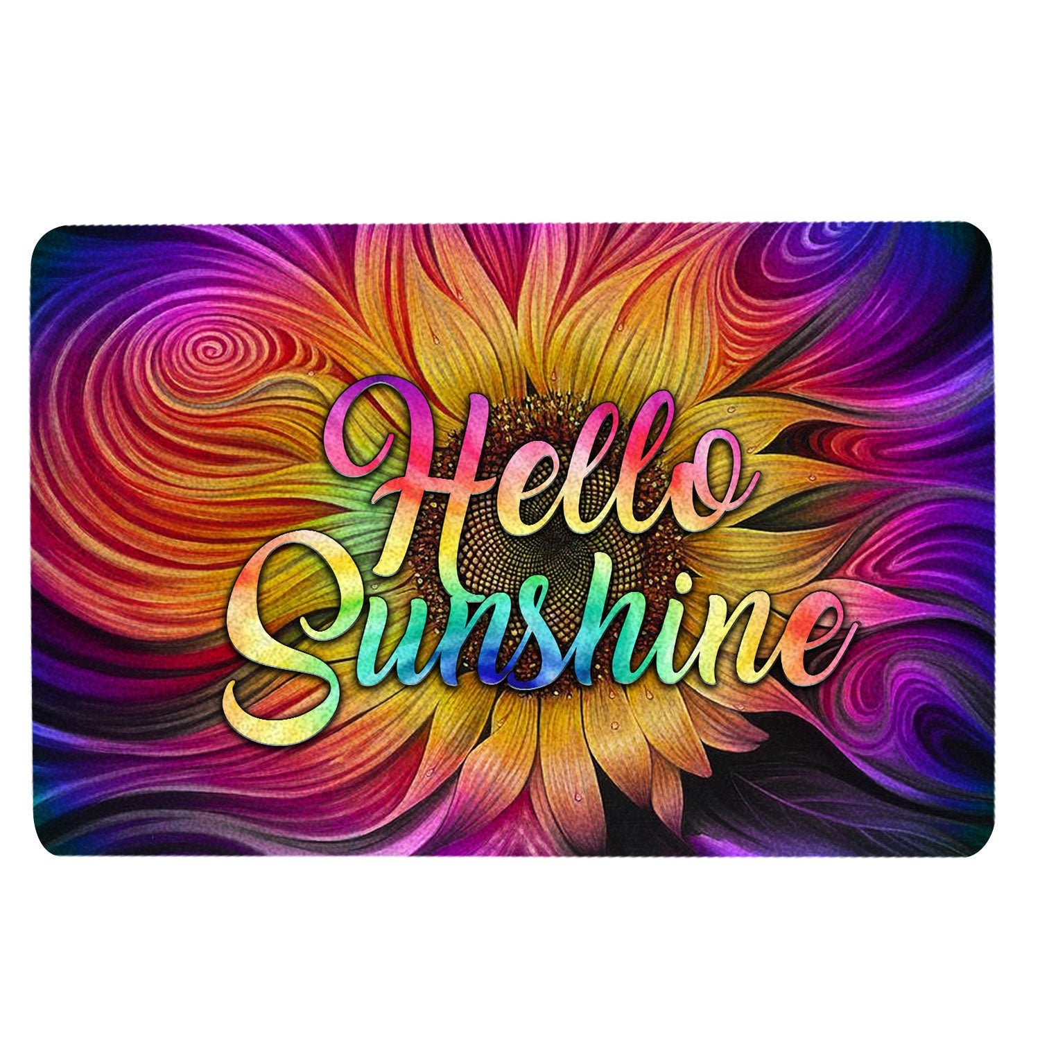 Hippie Rubber Doormat, Tie Dye Sunflower Hippie Hello Housewarming Gift Welcome Doormat, Indoor Outdoor Door Mat, Home Decor