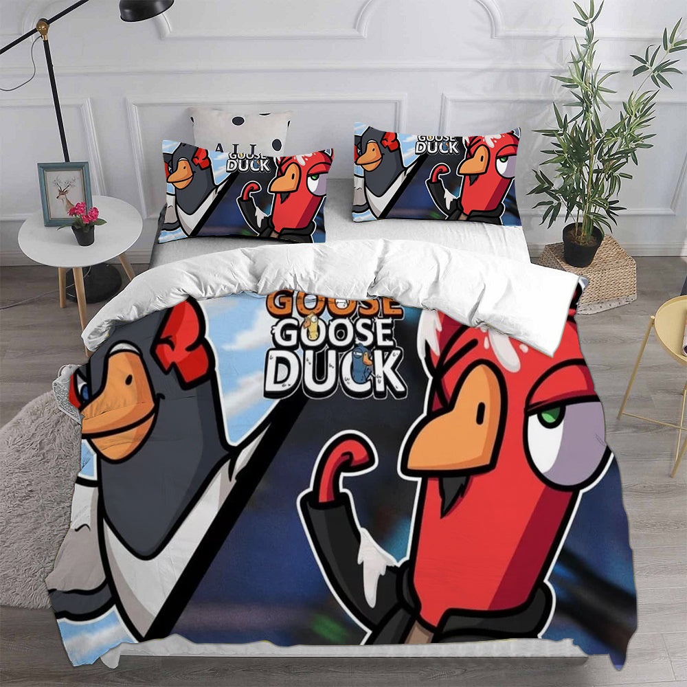 Goose Goose Duck Bedding Sets Gift For Christmas, Thanksgiving, Halloween