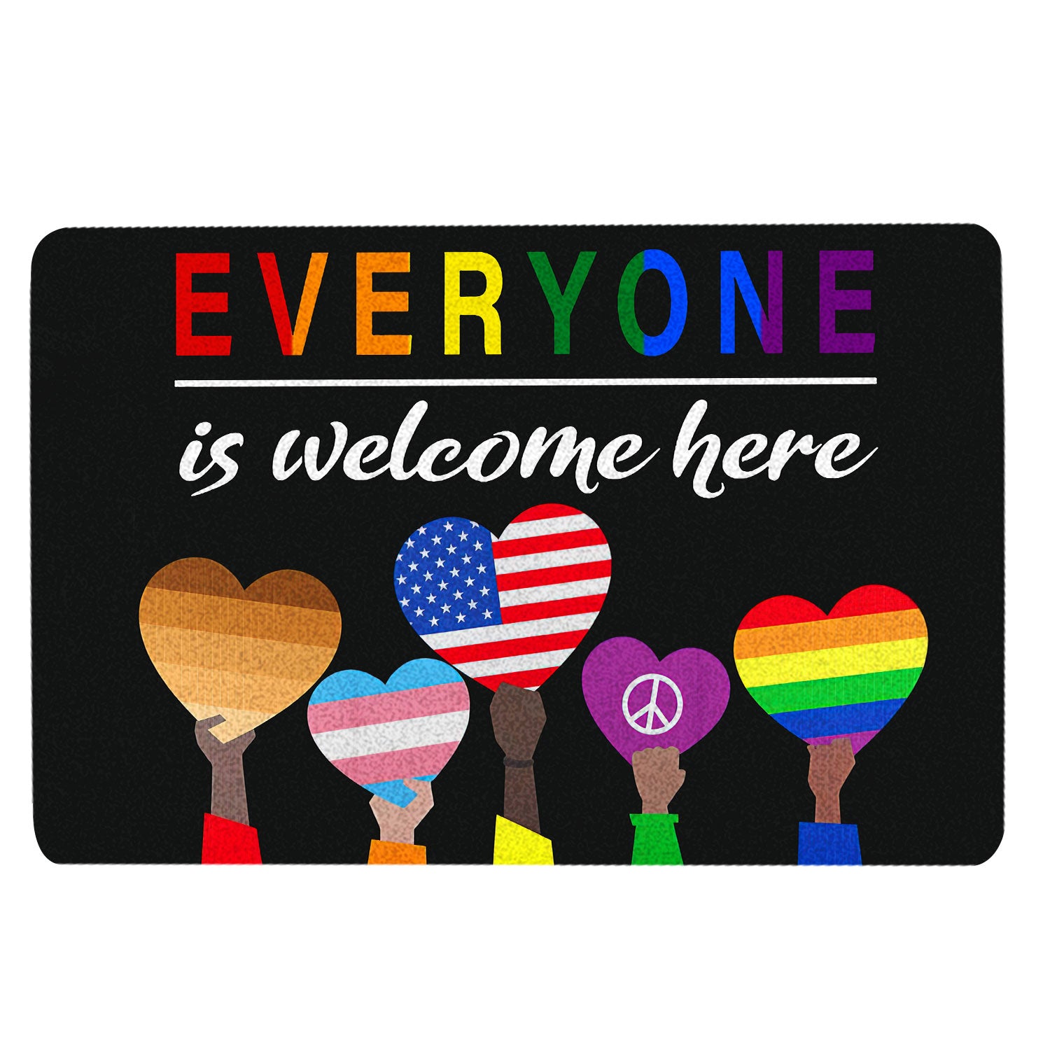 Lgbt Rubber Doormat, Lgbt Lgbtq Everyone Is Welcome Here Pride Love Is Love Rainbow Welcome Doormat, Indoor Outdoor Door Mat, Home Decor