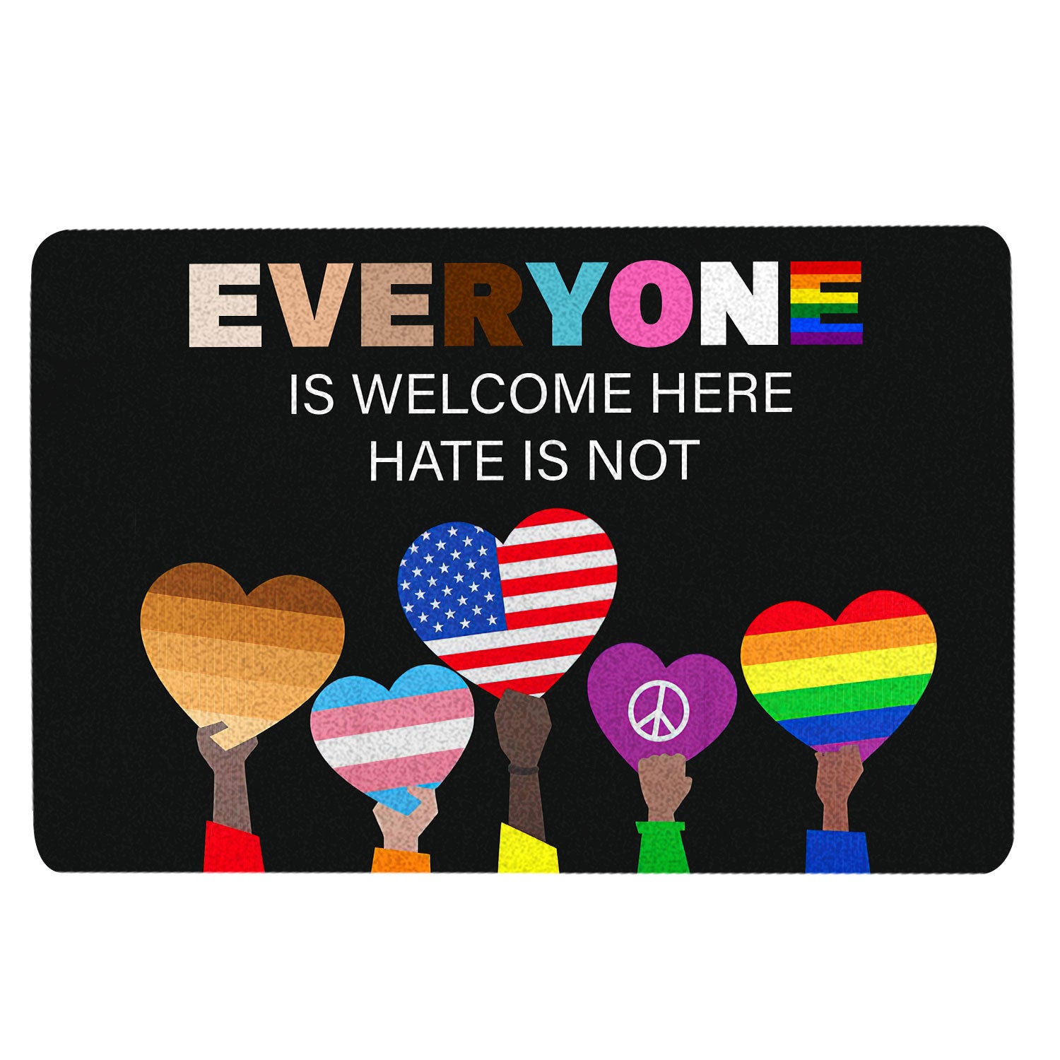 Lgbt Rubber Doormat, Lgbt Everyone Is Welcome Here Hate Is Not Pride Love Is Love Welcome Doormat, Indoor Outdoor Door Mat, Home Decor