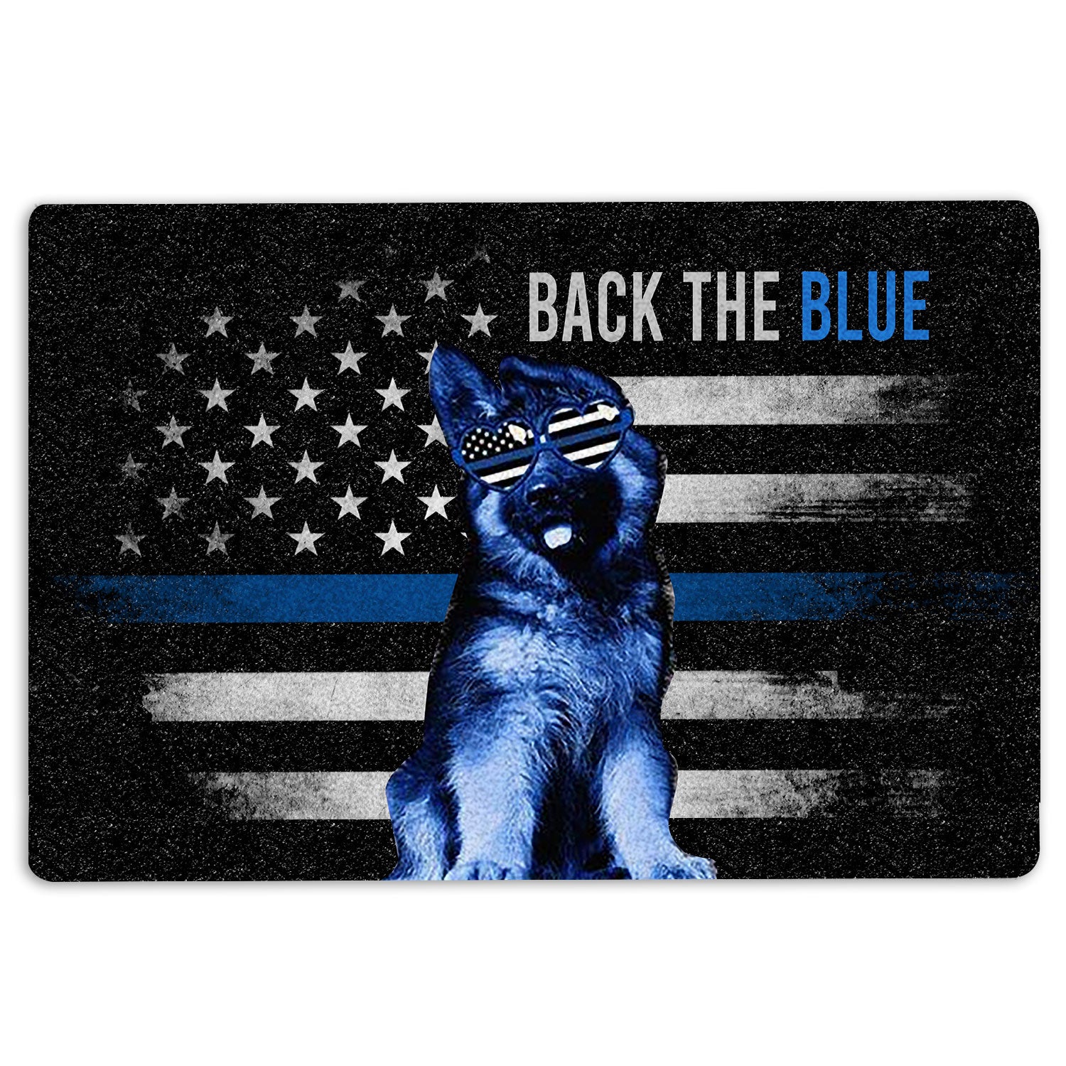 Police Rubber Doormat, Police Thin Blue Line German Shepherd Back The Blue Us Flag Welcome Doormat, Indoor Outdoor Door Mat, Home Decor