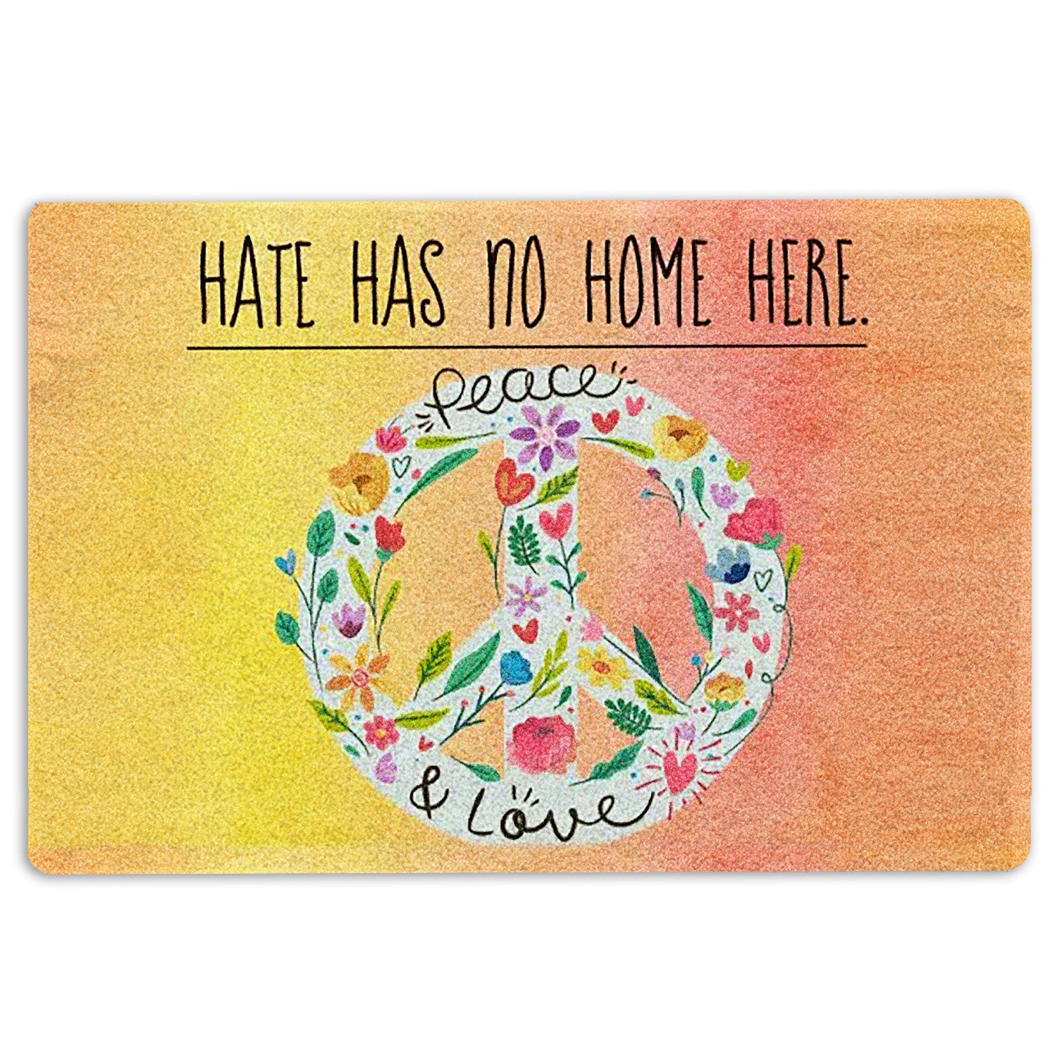 Lgbt Rubber Doormat, Lgbt Lgbtq Hate Has No Home Here Pride Love Is Love Peace Sign Welcome Doormat, Indoor Outdoor Door Mat, Home Decor
