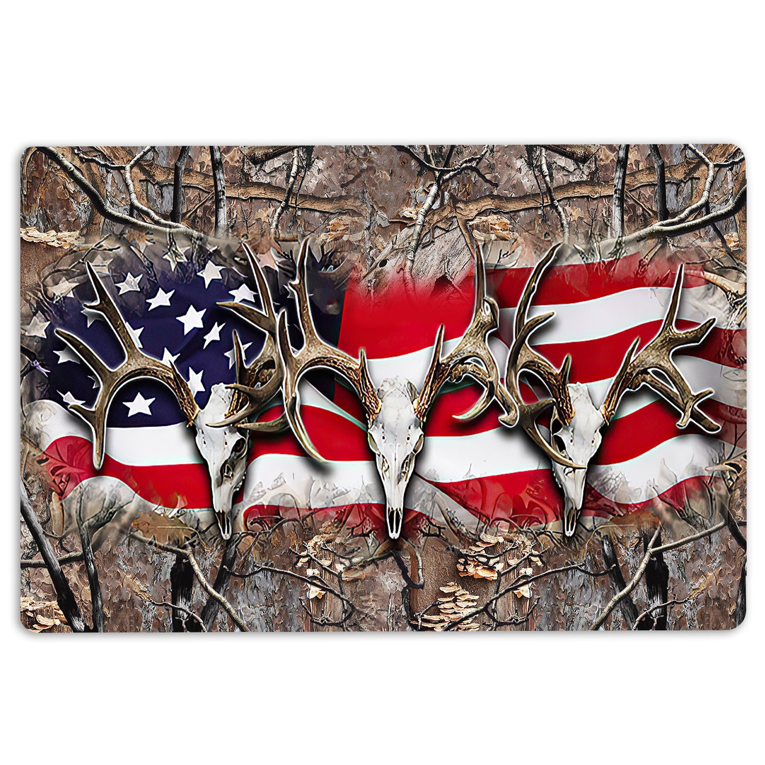 Hunting Rubber Doormat, Hunting Deer Skull Deer American Welcome Doormat, Indoor Outdoor Door Mat, Home Decor