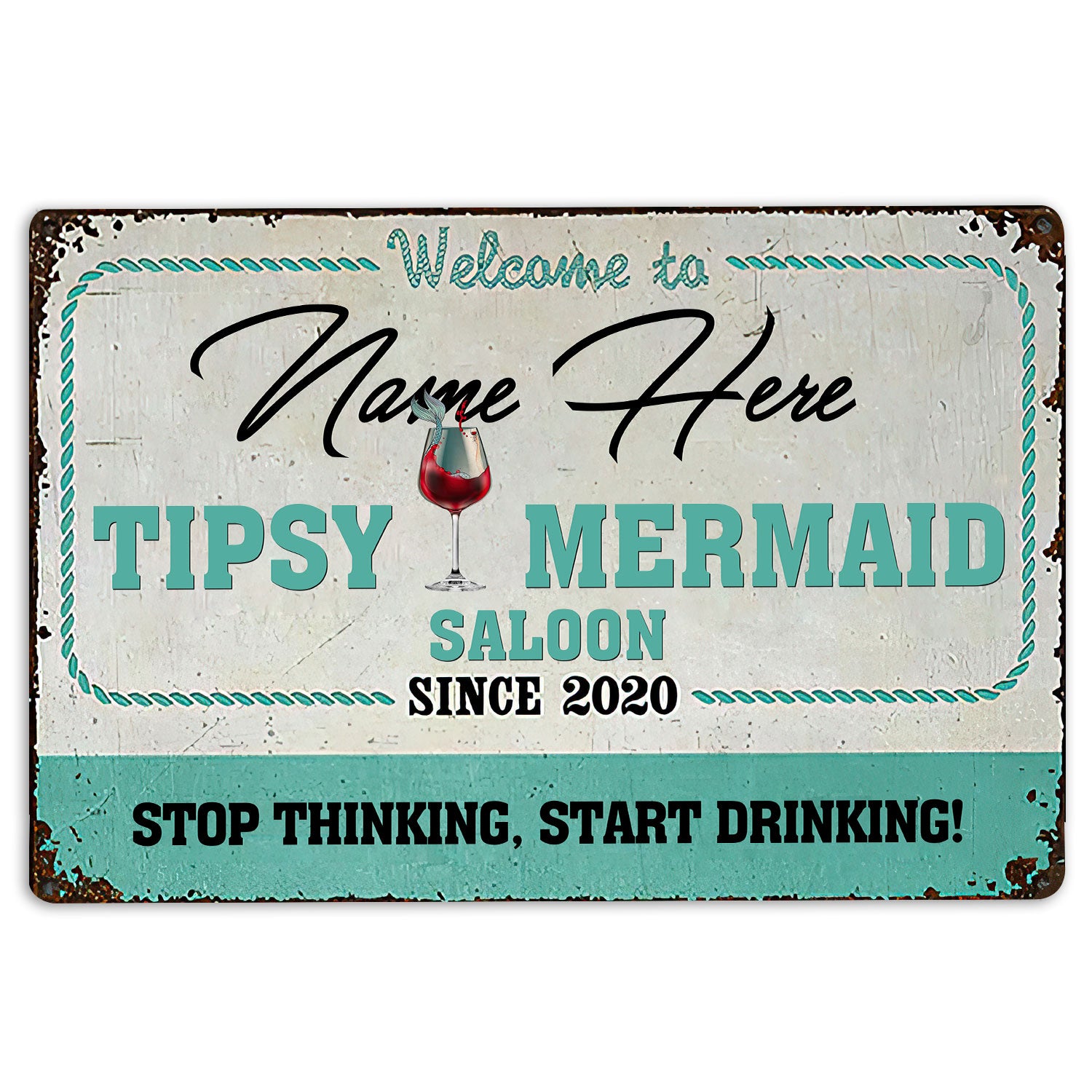 Mermaid Rubber Doormat, Tipsy Mermaid Saloon Sea Ocean Welcome Doormat, Custom Name Number Indoor Outdoor Door Mat, Home Decor