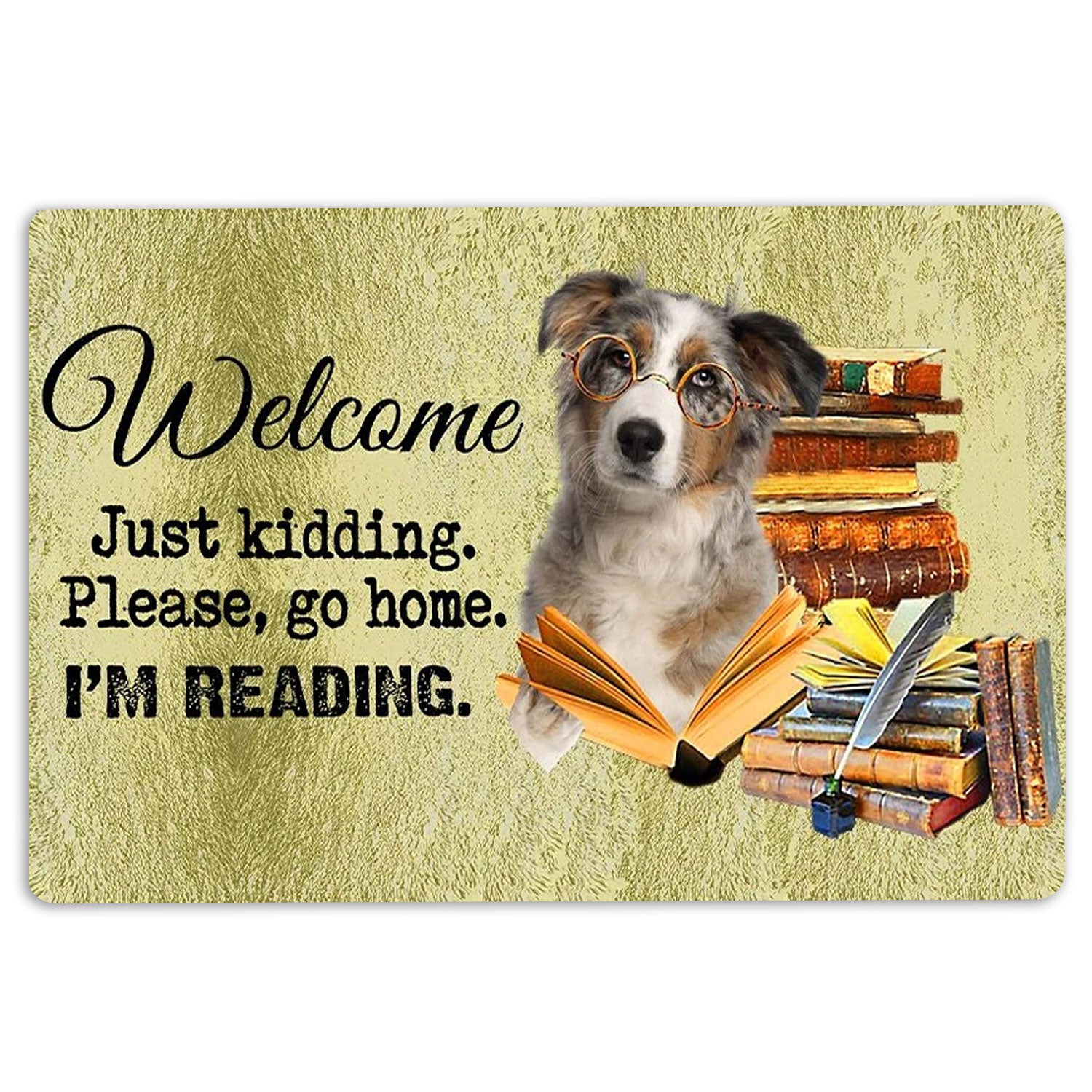 Australian Shepherd Rubber Doormat, Australian Shepherd Dog And Book Please Go Home I'M Reading Welcome Doormat, Indoor Outdoor Door Mat, Home Decor