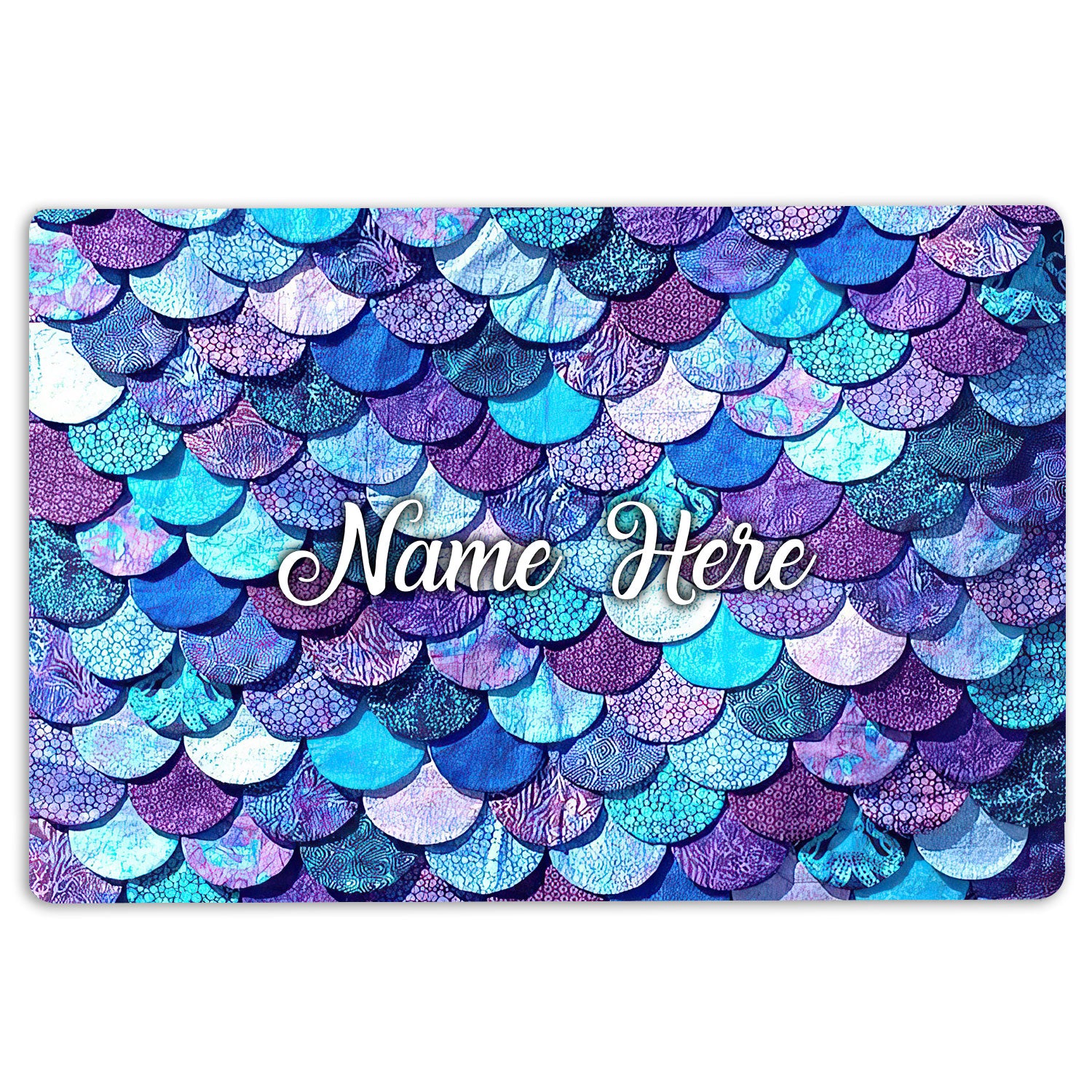 Mermaid Rubber Doormat, Blue Mermaid Scale Sea Ocean Lover Welcome Doormat, Custom Name Indoor Outdoor Door Mat, Home Decor
