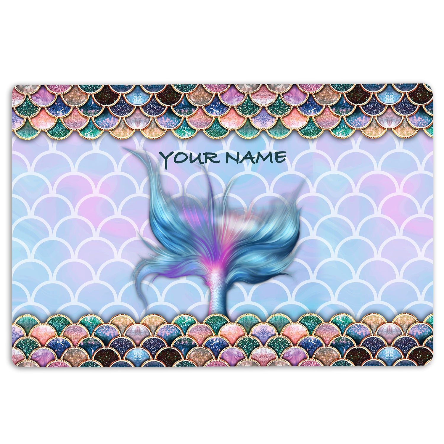 Mermaid Rubber Doormat, Mermaid Tail Scale Sea Ocean Lover Welcome Doormat, Custom Name Indoor Outdoor Door Mat, Home Decor