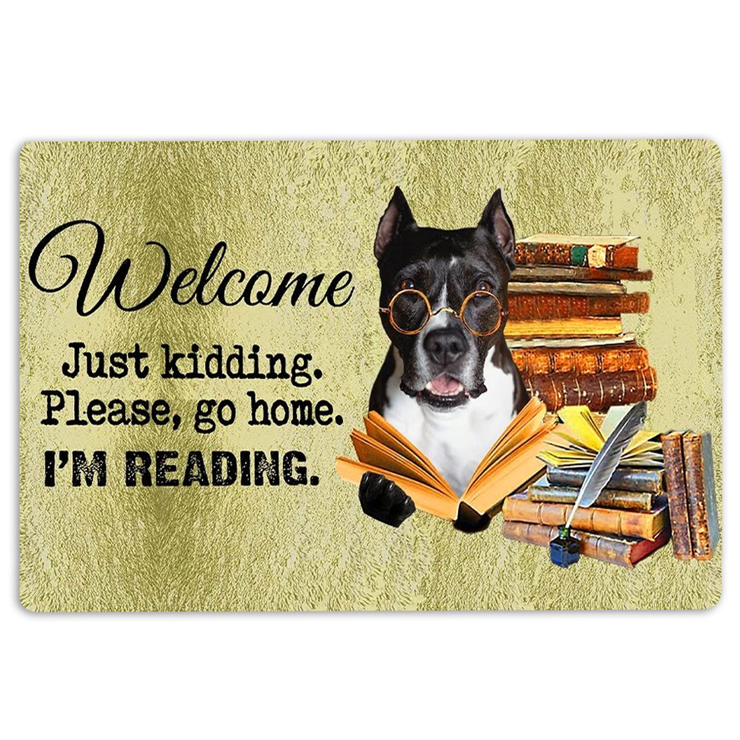Pitbull Rubber Doormat, Pitbull Dog And Book Please Go Home I'M Reading Welcome Doormat, Indoor Outdoor Door Mat, Home Decor